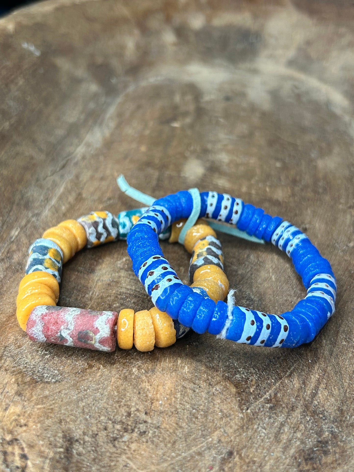 African Glass Bead Bracelet Stack (YELLOW AND BLUE)