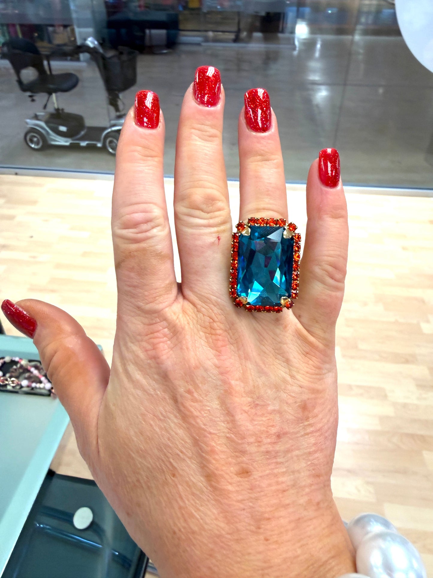 Mini Soleil Ring With Trim in Indicolite