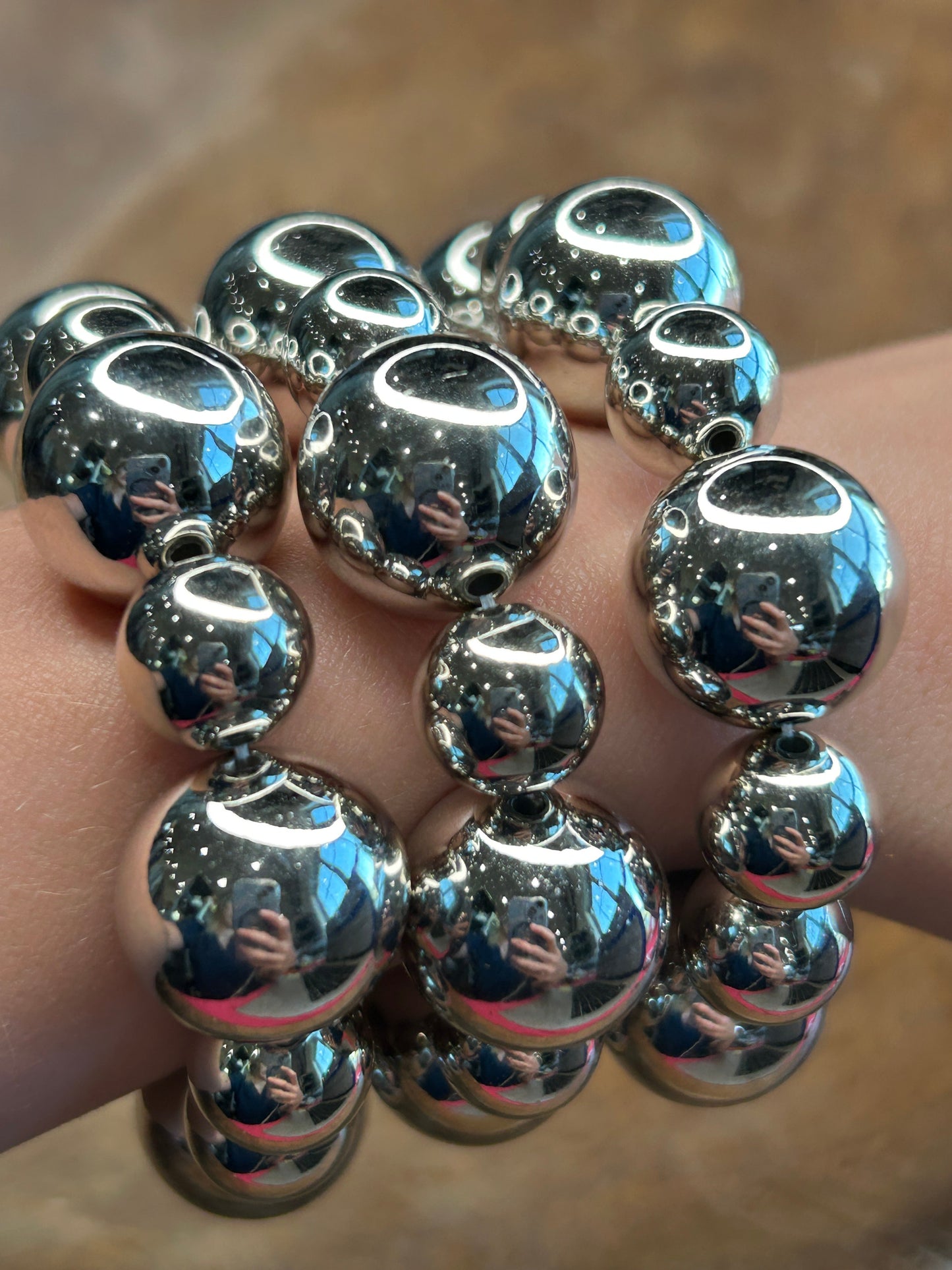 Three Strand Pearl Bracelet Stack (Silver)