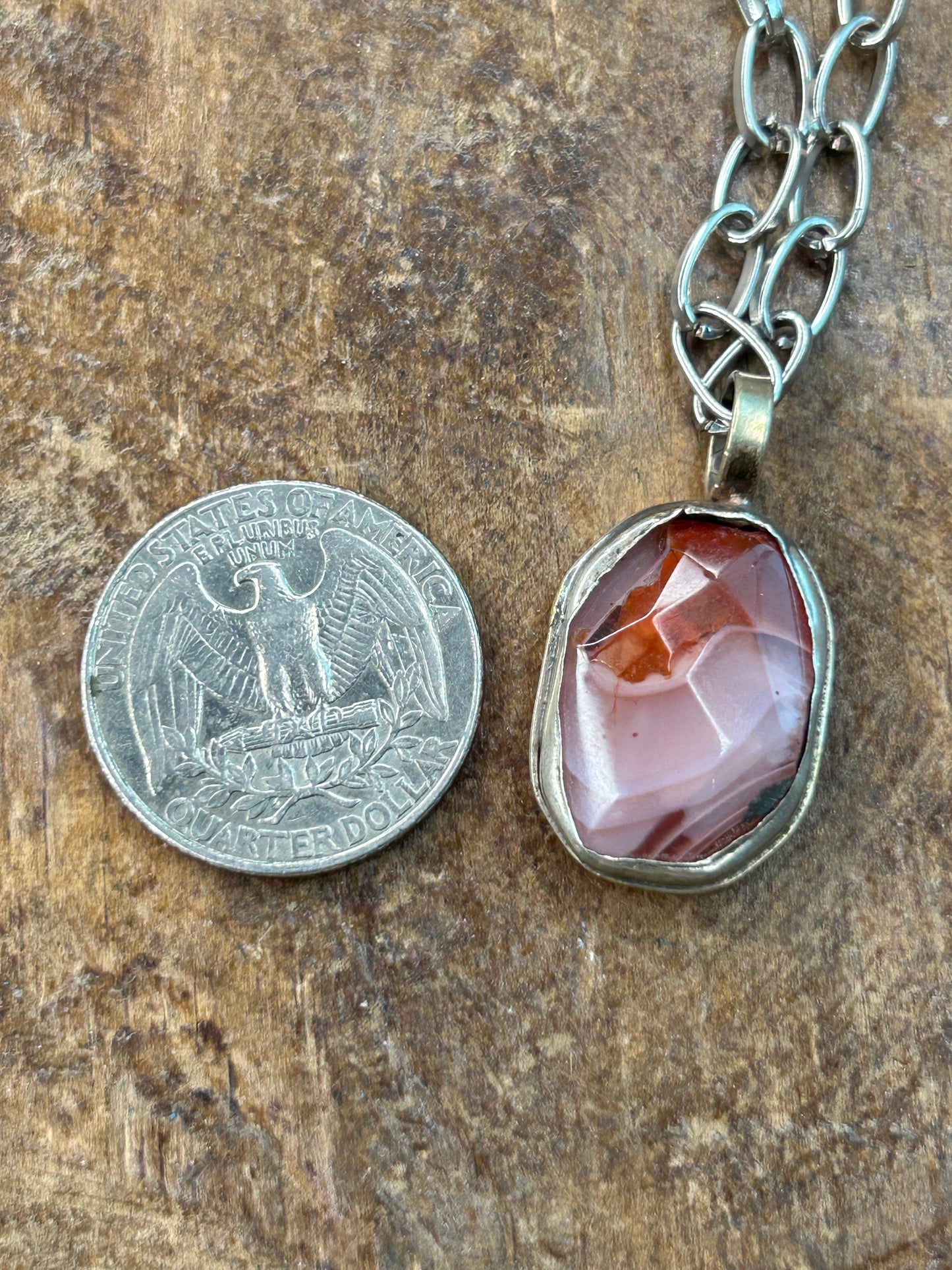 Dainty Soldered Pink/Red Agate Necklace