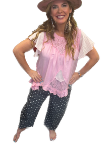Oddi- High-rise Denim Polka Dot Bow-tied Pants (Denim)