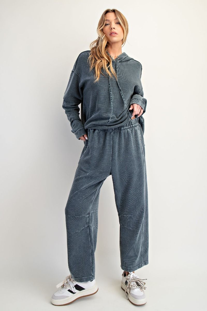 SALE Easel - Mineral Washed Terry Ribbed Lounge Pants *Final Sale* (Smoke)