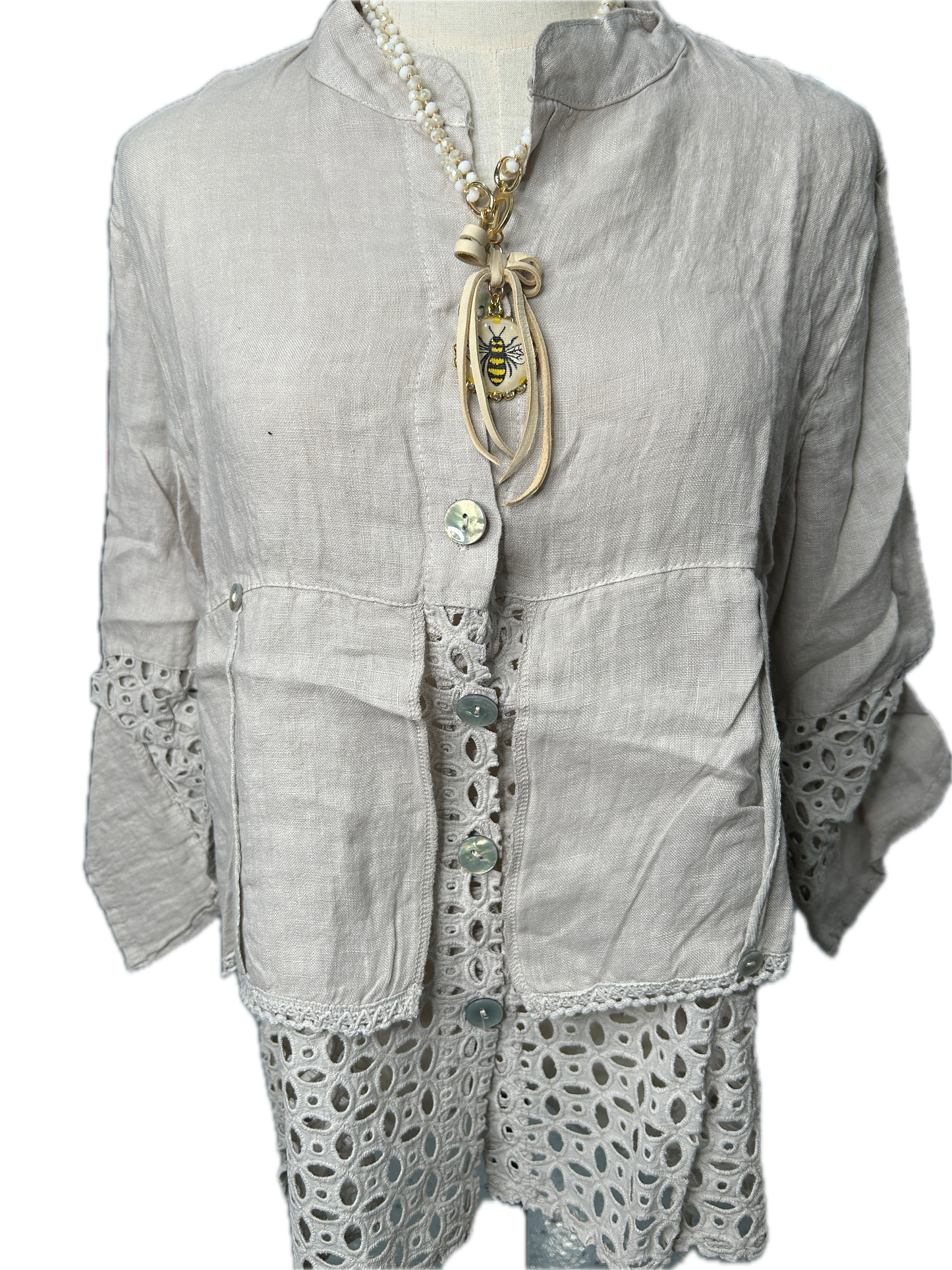 Button Up Crochet Top (Beige)