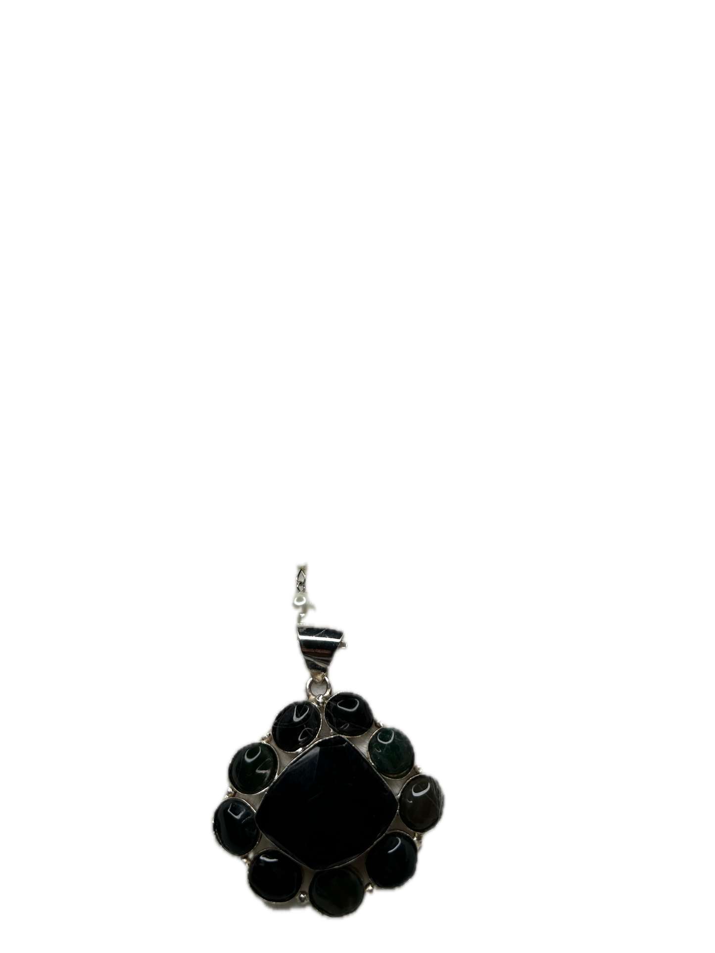German Silver Onyx Cluster Necklace