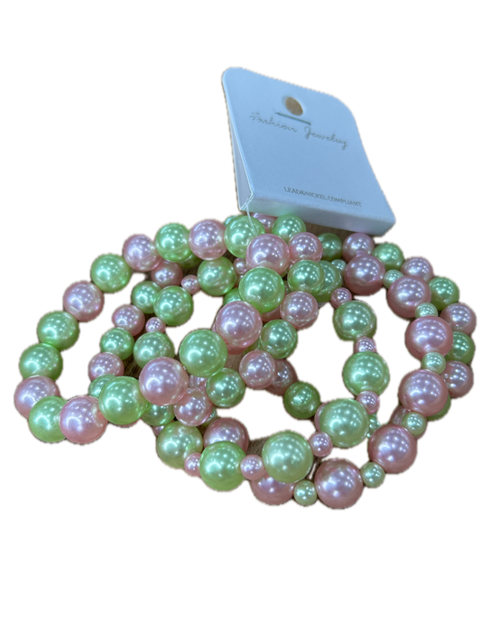 5 Strand Bracelet Stack (Pink and Green)