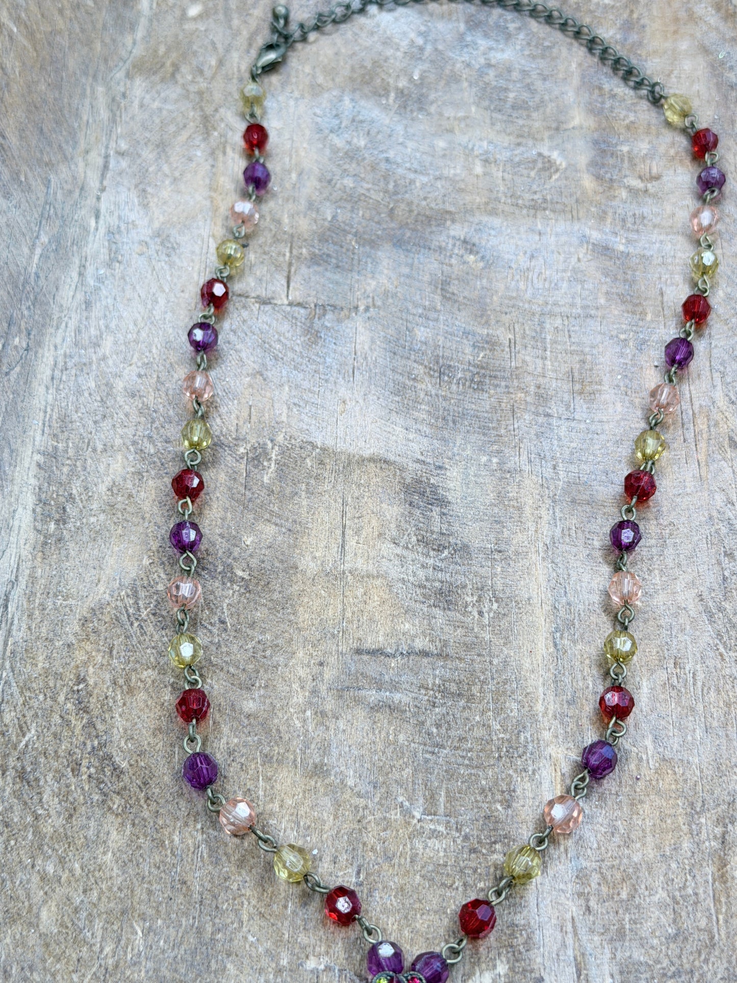 Purple and Red Crystal Cross Necklace
