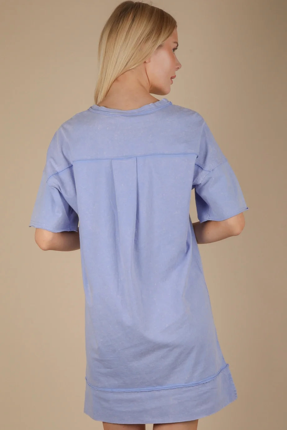 Very J Mineral Washed Knit Oversized Shift Mini Dress Blue *Final Sale*