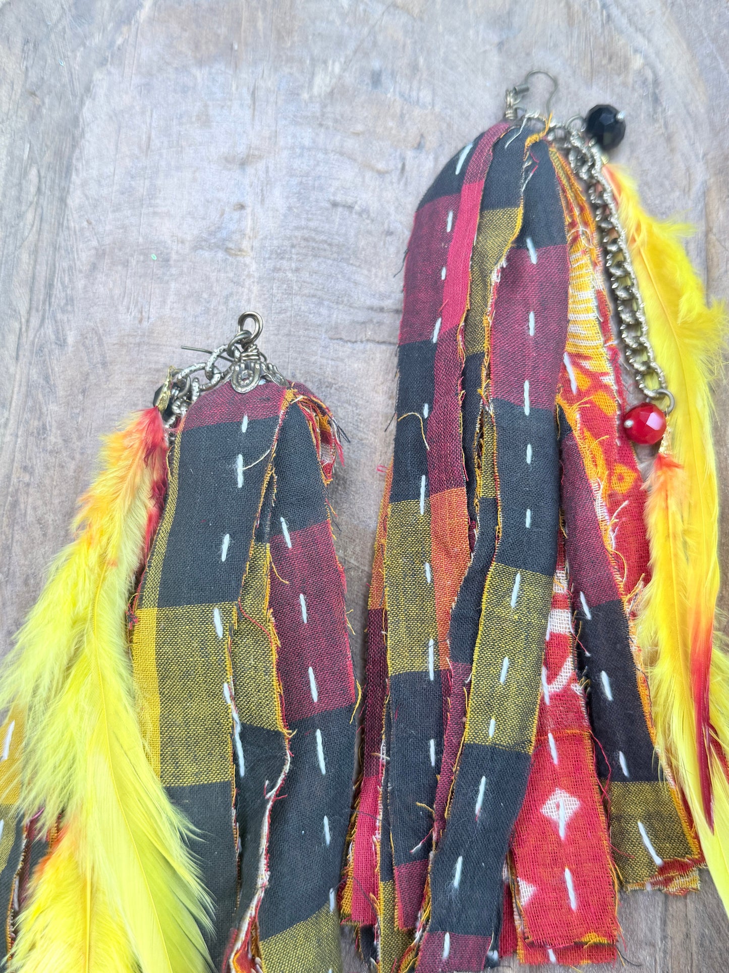 Sandra Ling Designs- Fall Fabric and Feather Earrings