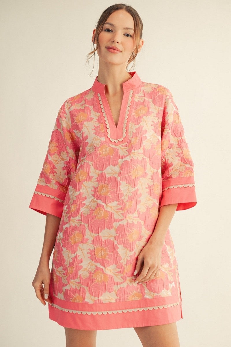 Jodifl- Lovely Floral Jacquard Dress (Flamingo) *Final Sale*