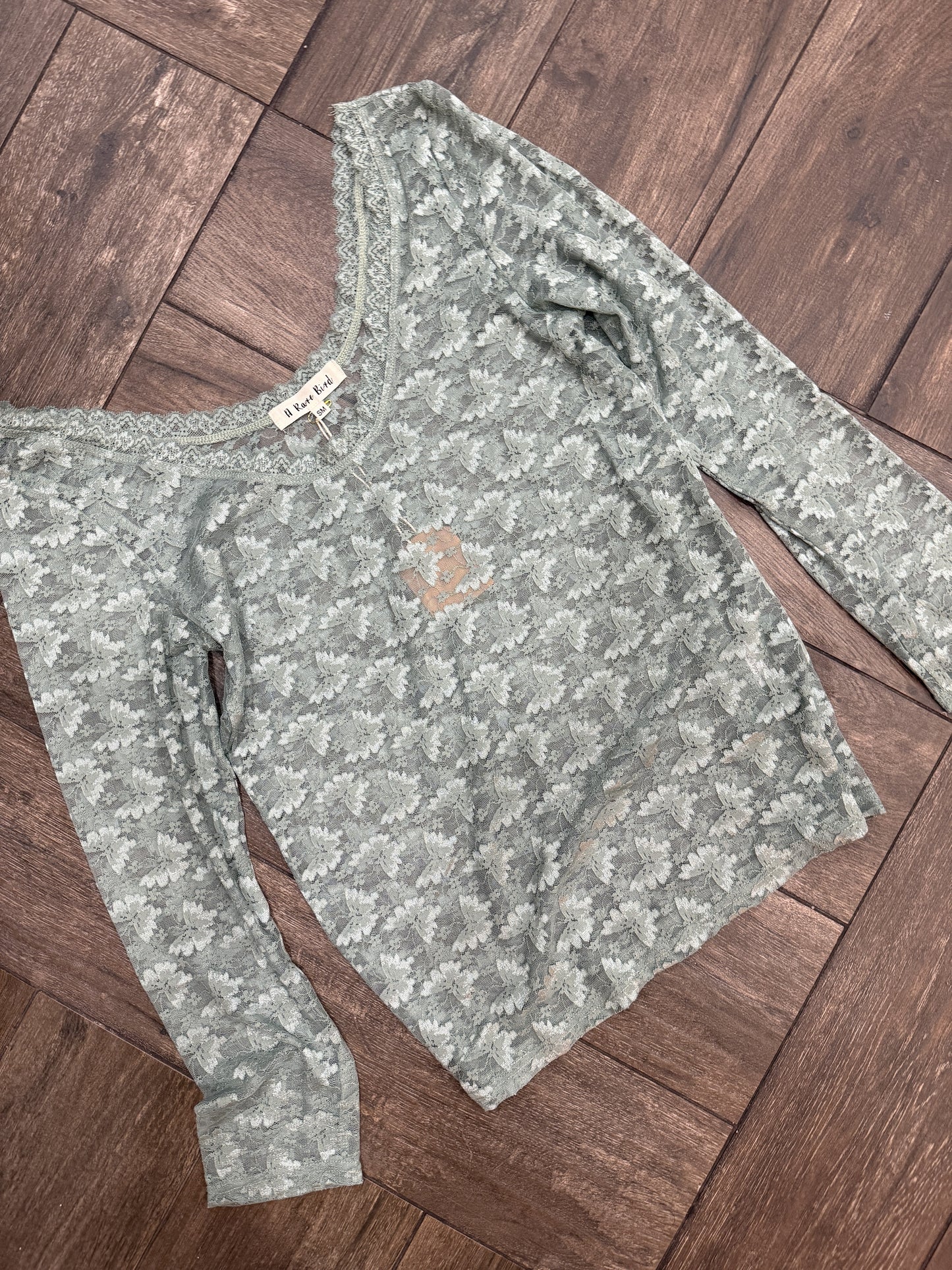 SALE Rare Bird- Lace Layer Shirt Sage