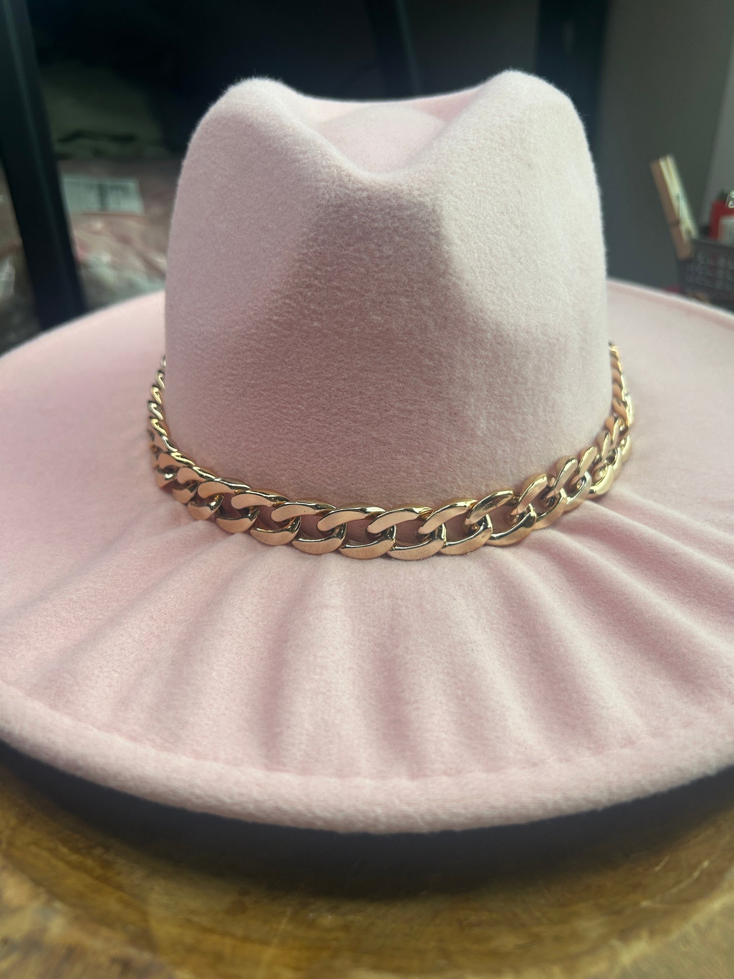 Wide Brim Pink Felt Hat
