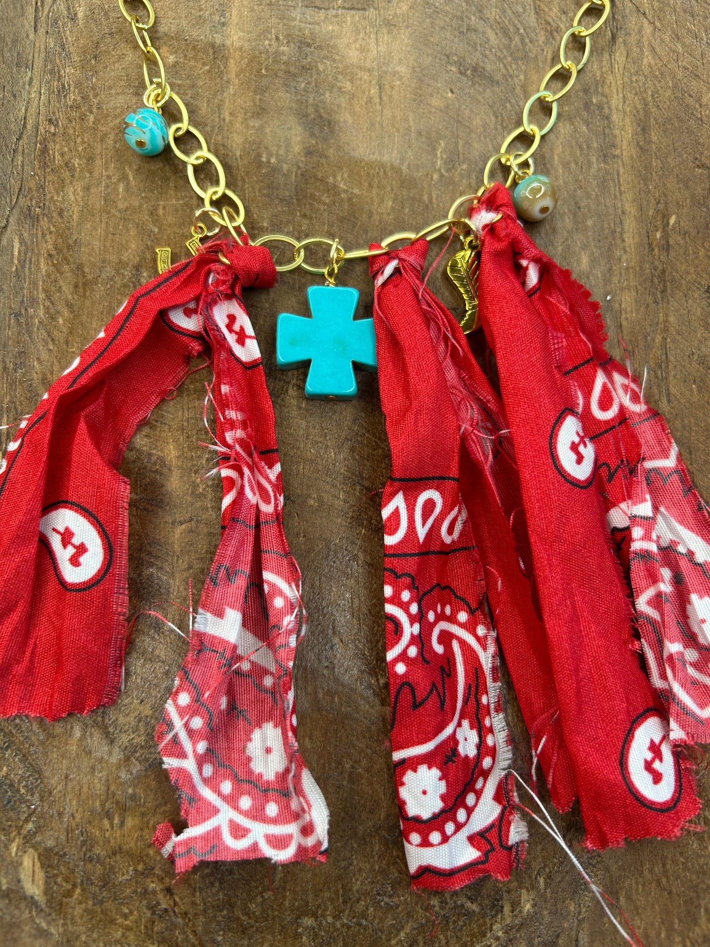 Red Bandana and Turquoise Necklace