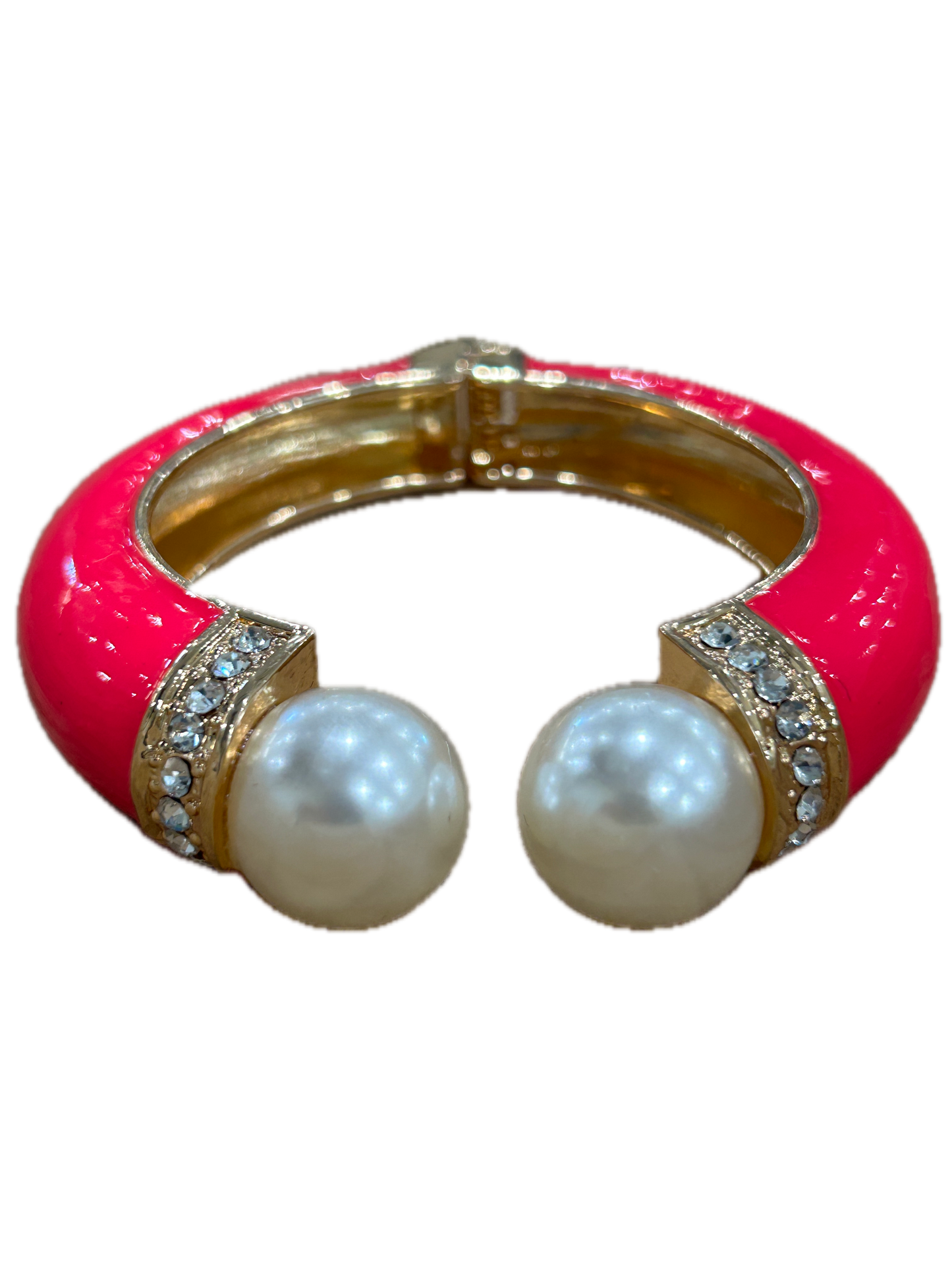 Beautiful Bangle in Hot Pink (Pearl, Gold and Rhinestone accented)