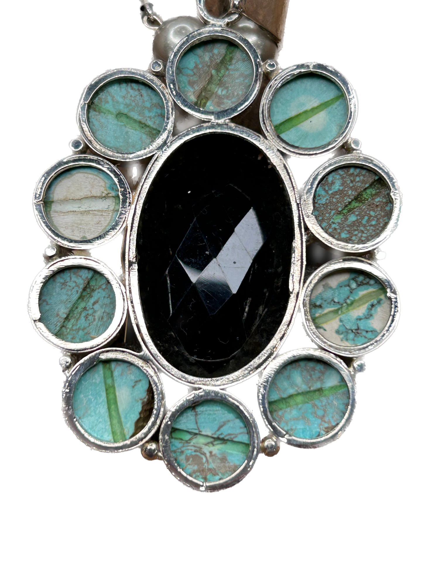 German Silver Green Howlite and Smoky Quartz Necklace