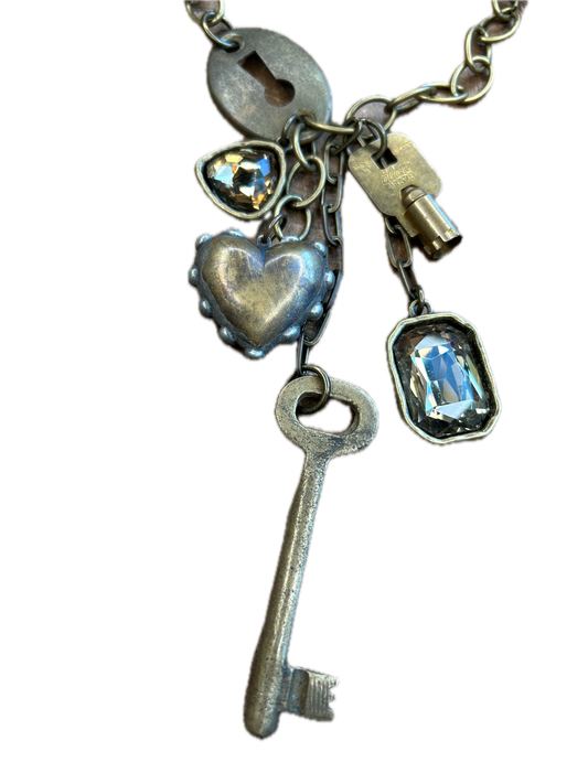 SALE Art By Amy- Brassy Lock and Key Necklace