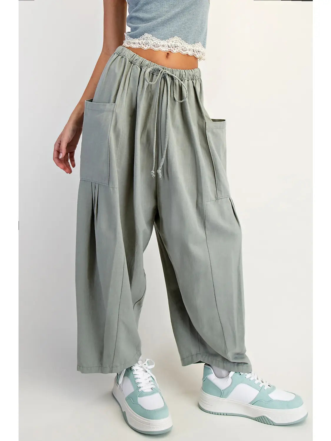 Wide Leg Harem Style Pants (Sage Green)