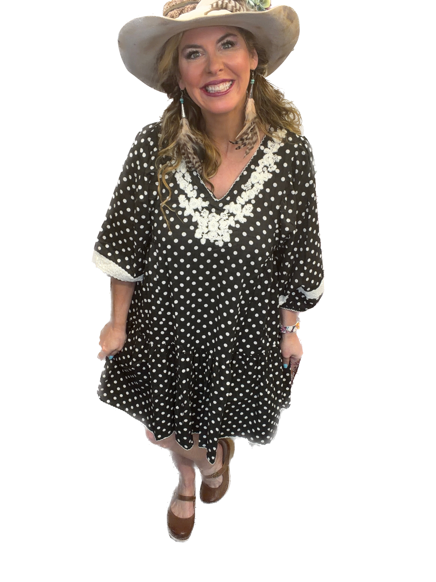 EASEL - Polka Dot Crochet Trim Dress (Black) *Final Sale*