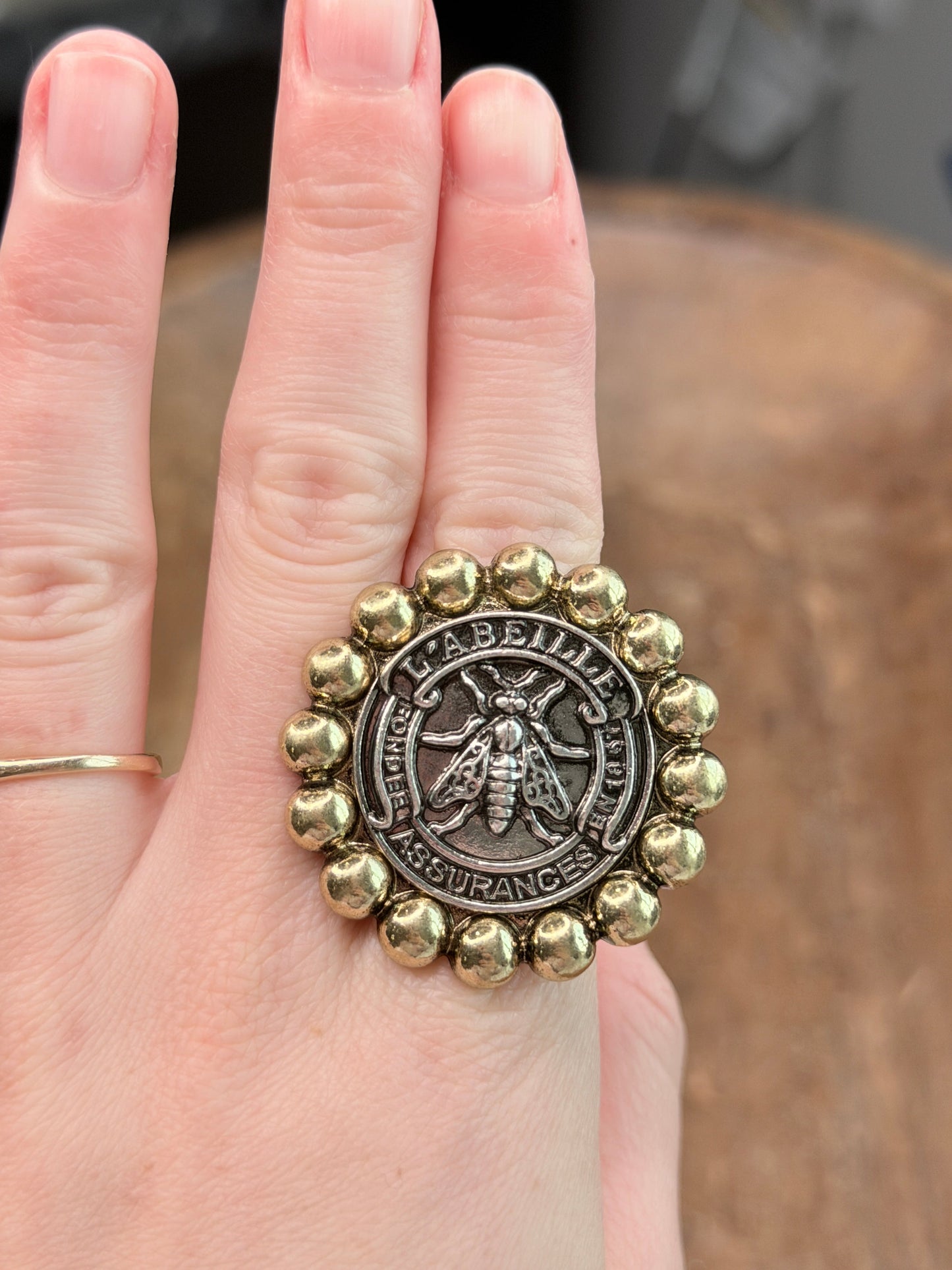 Silver and Gold Bee Coin Ring