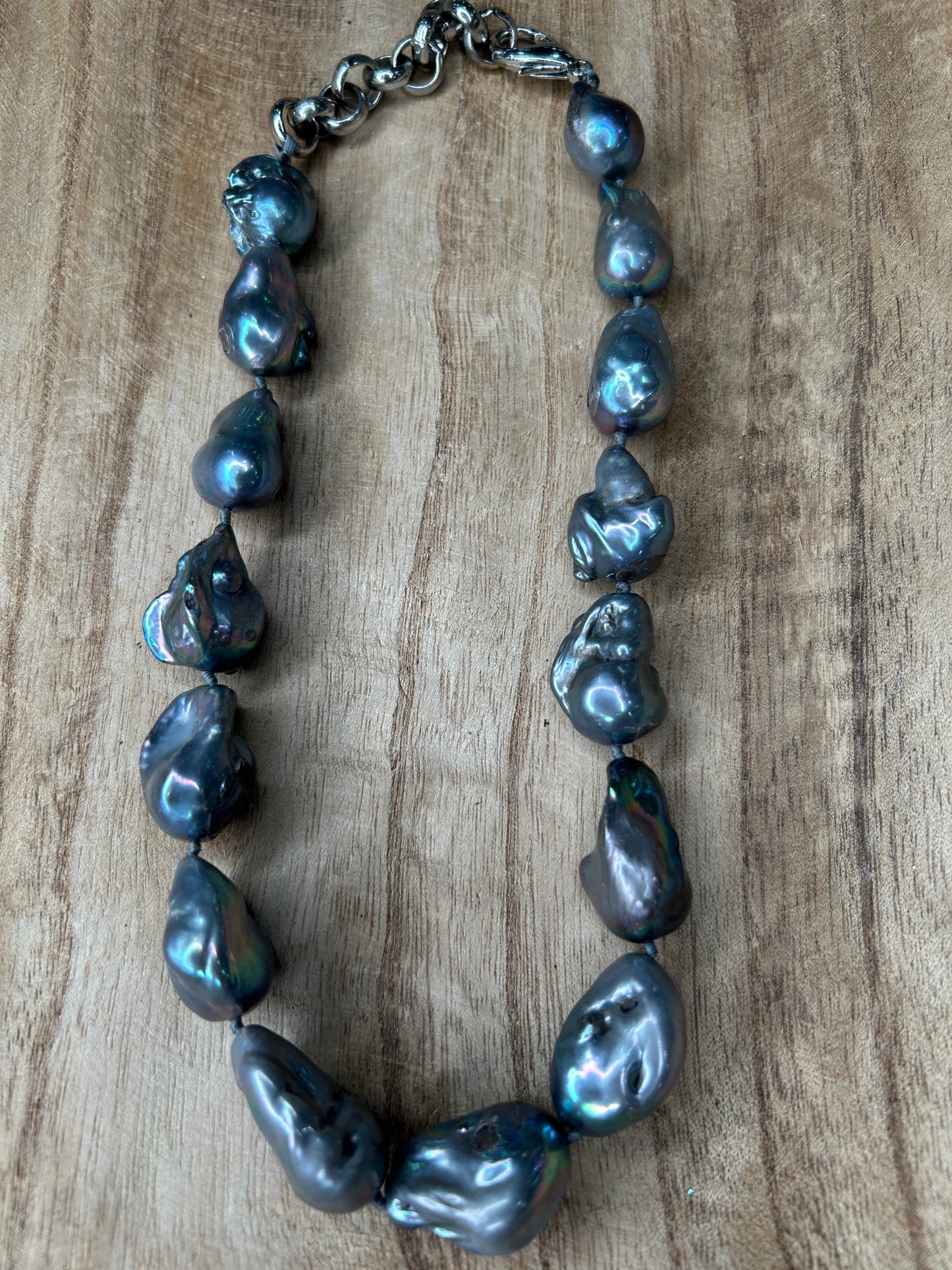 Genuine Chunky Baroque Pearl Necklace (Steel Grey Rainbow)