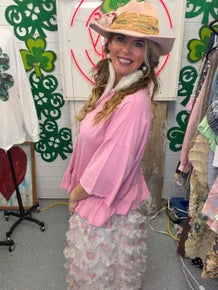 EASEL - Ruffle Bottom Washed Cotton Tunic (Pink)