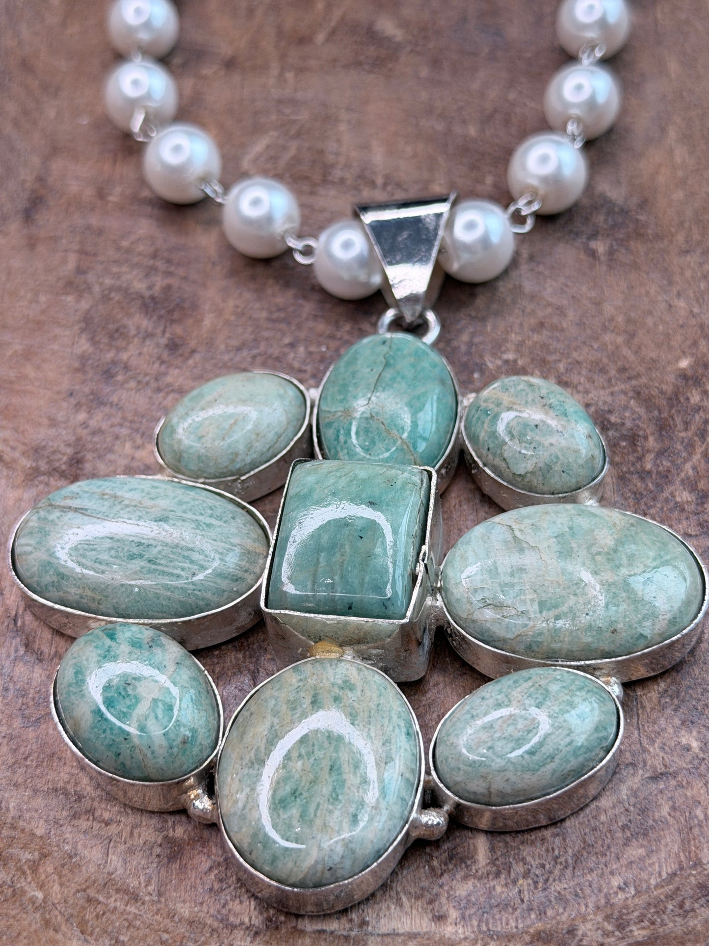 German Silver Amazonite Cluster Necklace