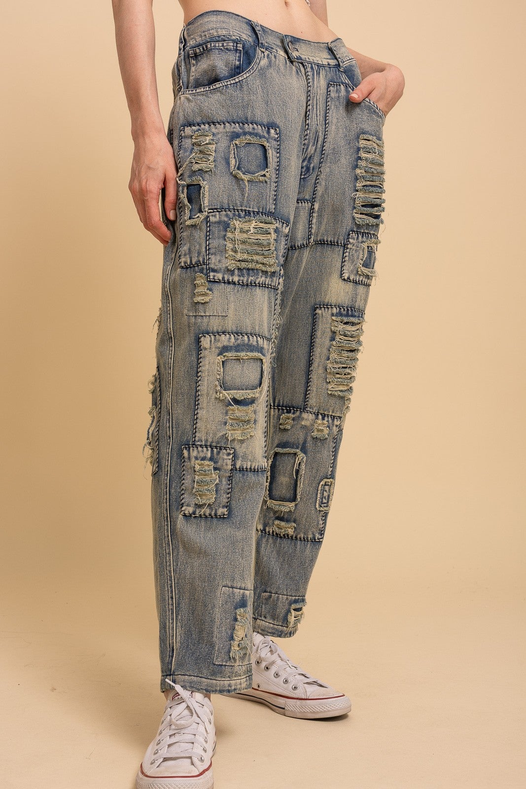 Bluevelvet- Washed Distressed Patchwork Jeans *Final Sale*