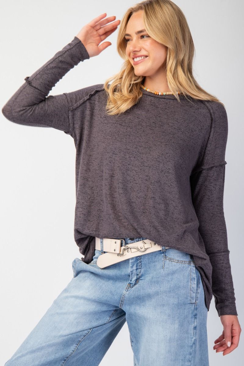 Easel- Brushed Hacci Knit Tunic (Charcoal) *Final Sale*