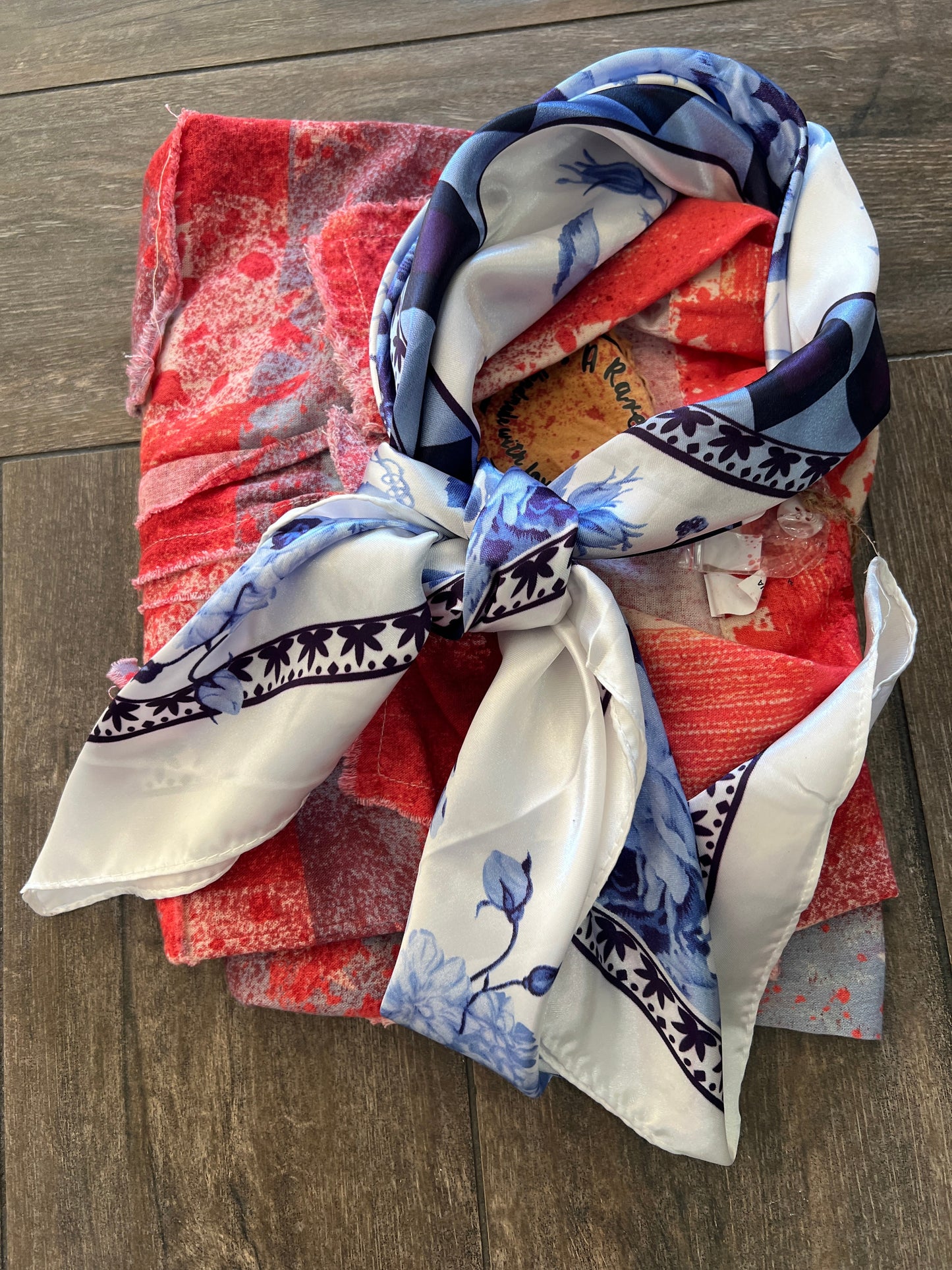 A Rare Bird- White and Blue Rose Wild Rag