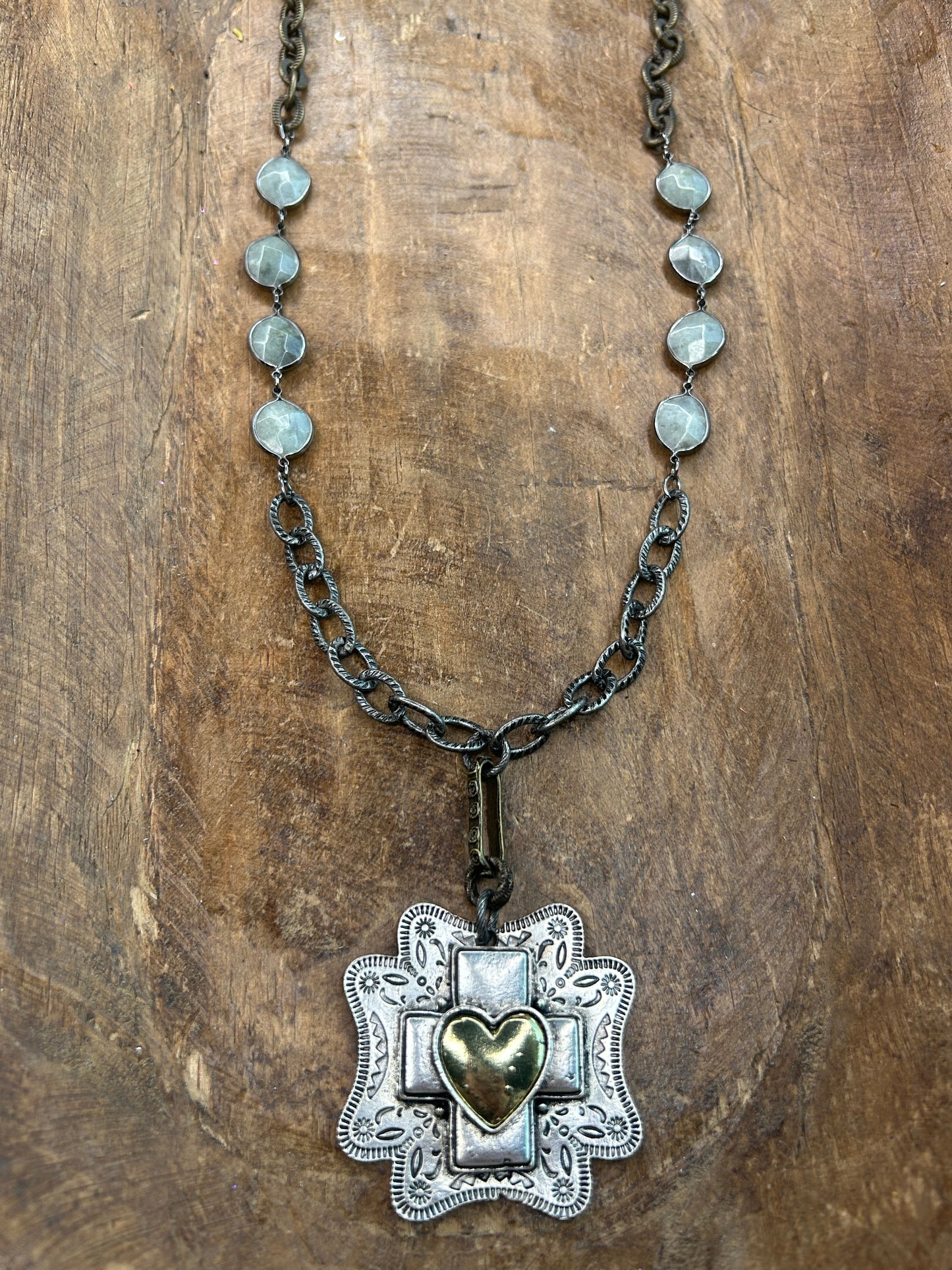 Lost & Found- Silver and Gold Heart Cross Necklace