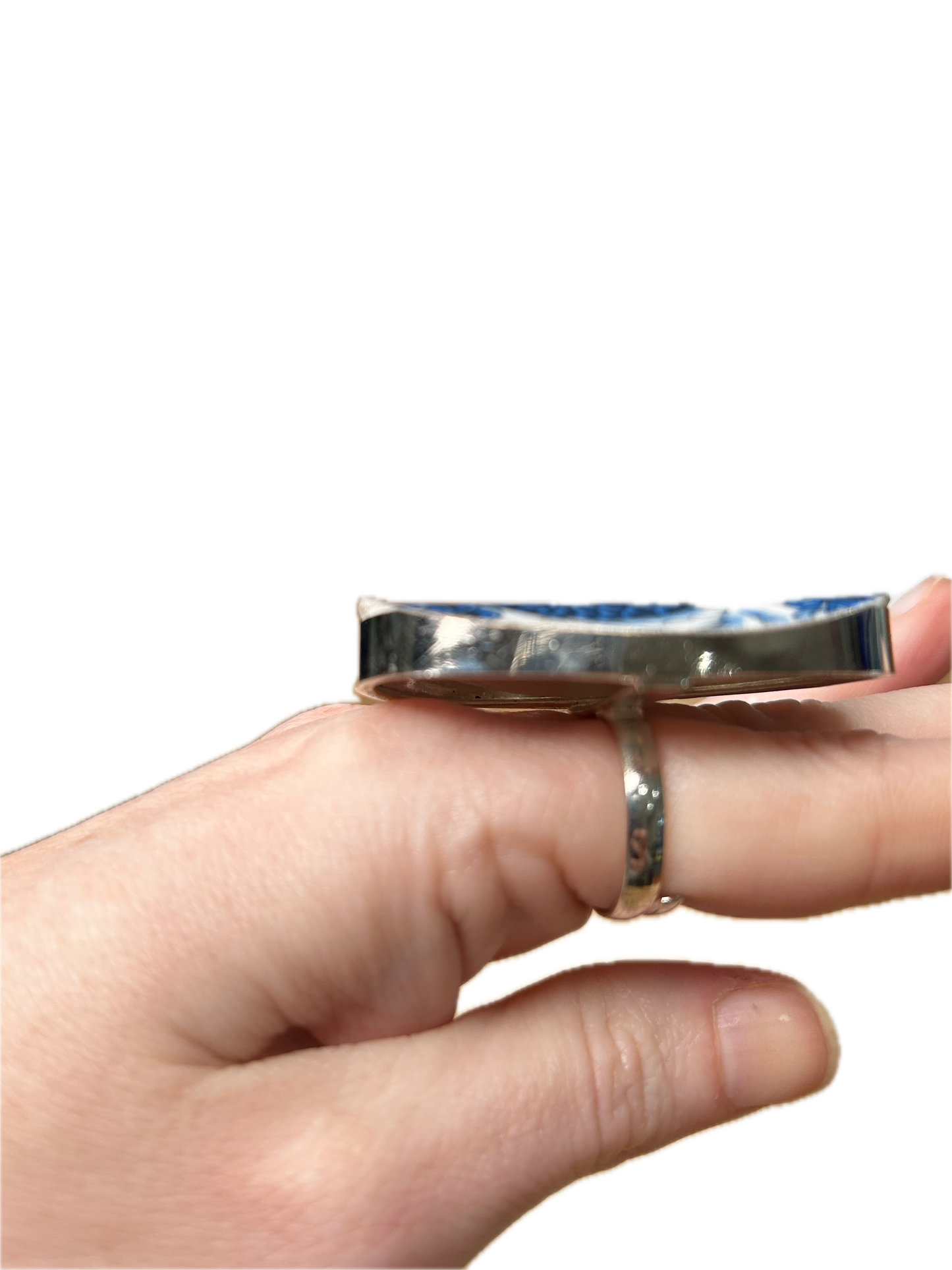 German Silver Vintage China Ring (Blue Coy Fish)
