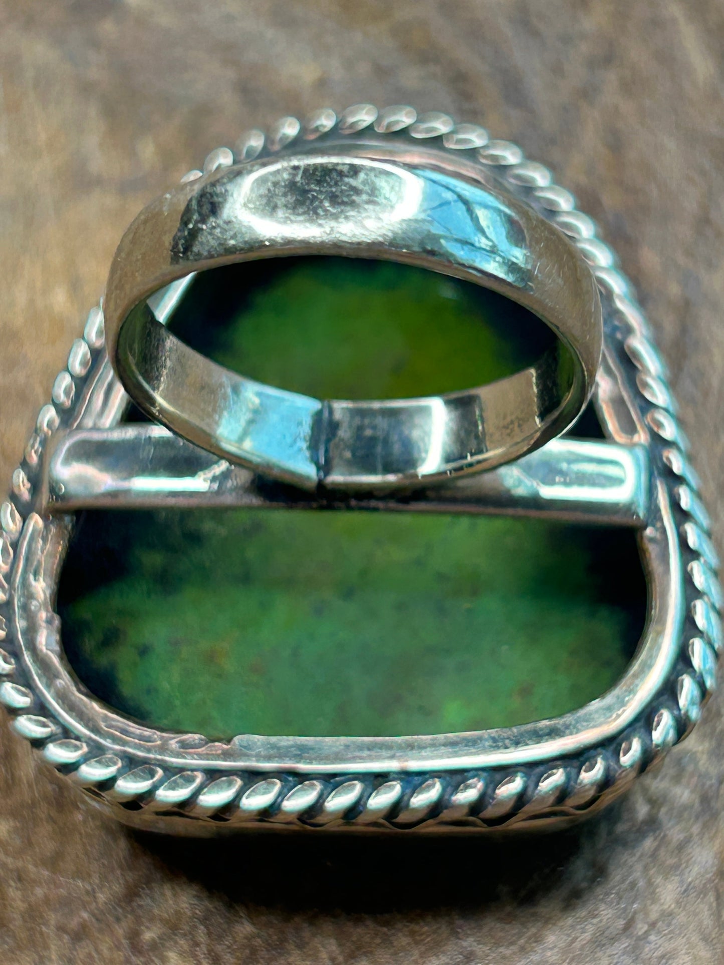 German Silver Green Trapezoid Turquoise Ring B