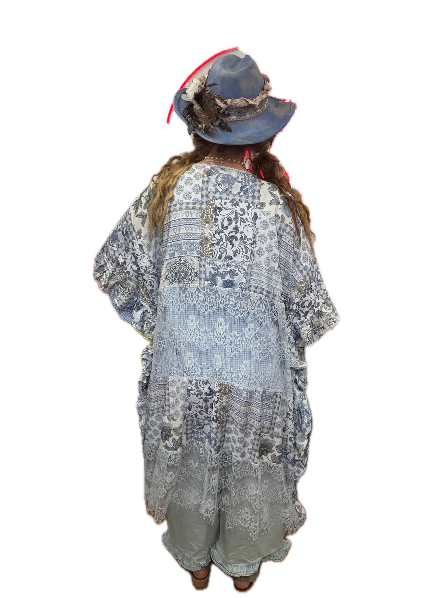 Oli & Hali- Washed Lace Mix Print Duster (Blue)