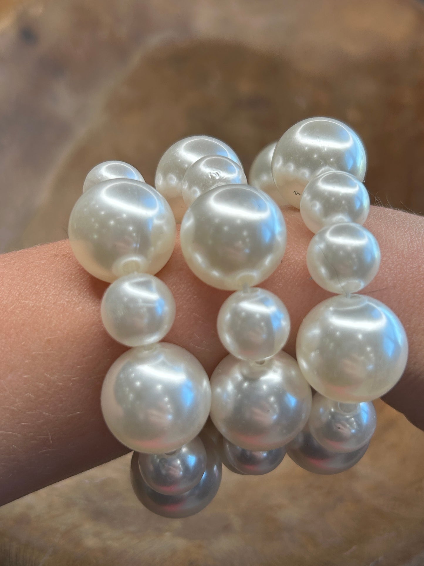 Three Strand Pearl Bracelet Stack (White)