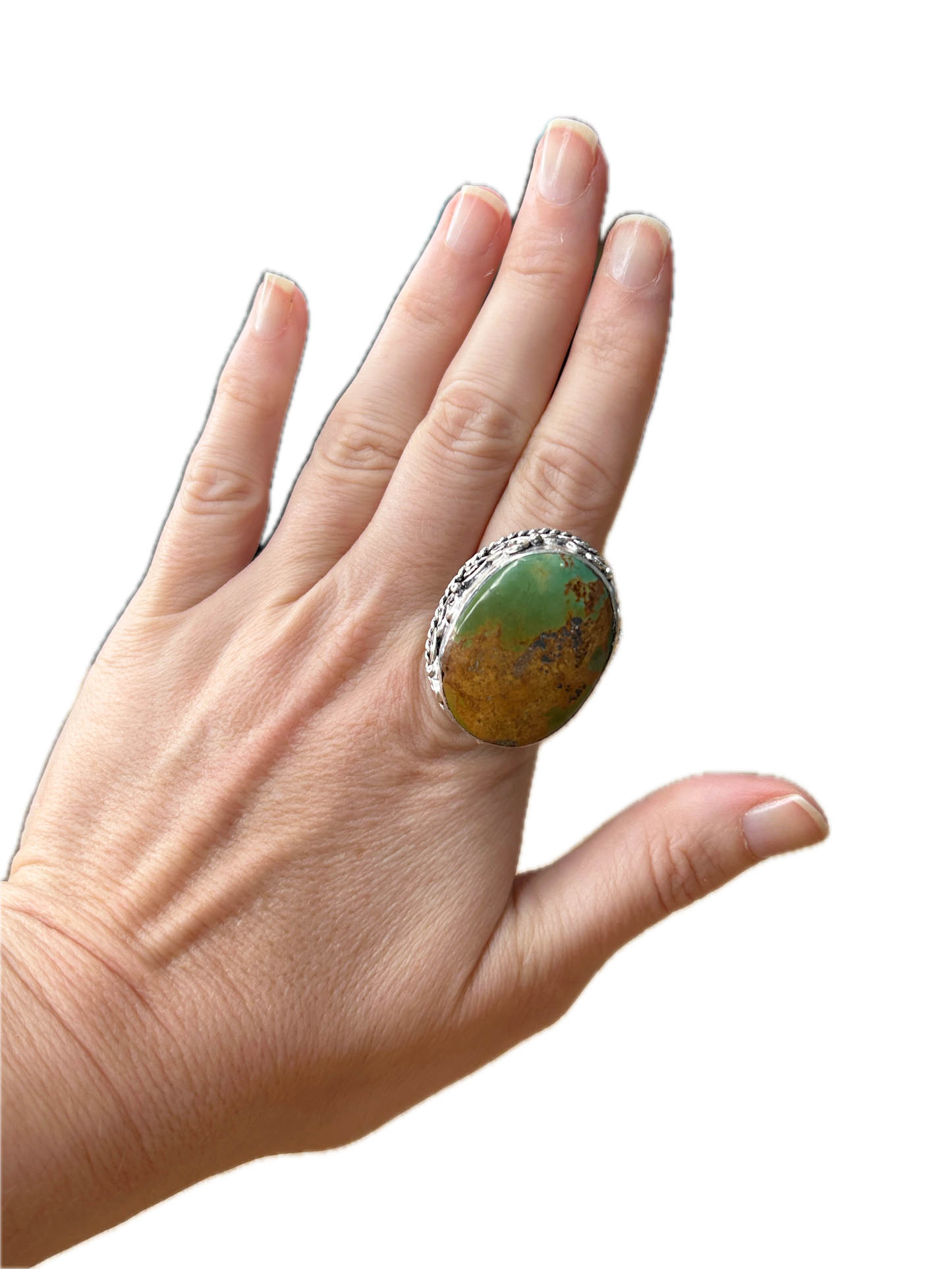 Medium Oval German Silver Turquoise Ring 2