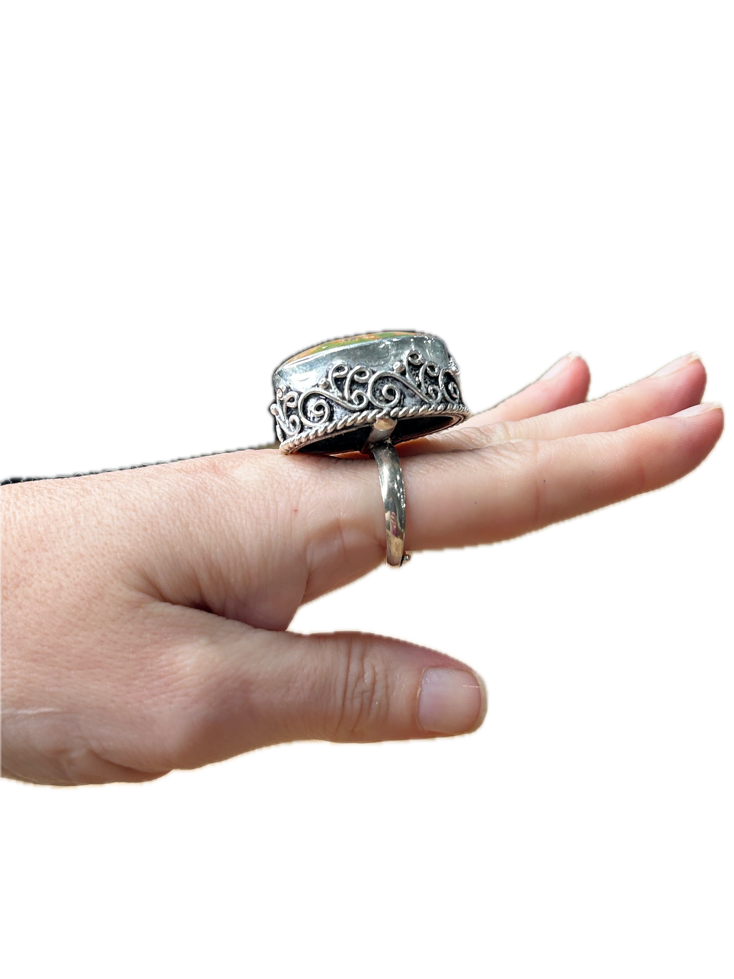 Medium Oval German Silver Turquoise Ring 2