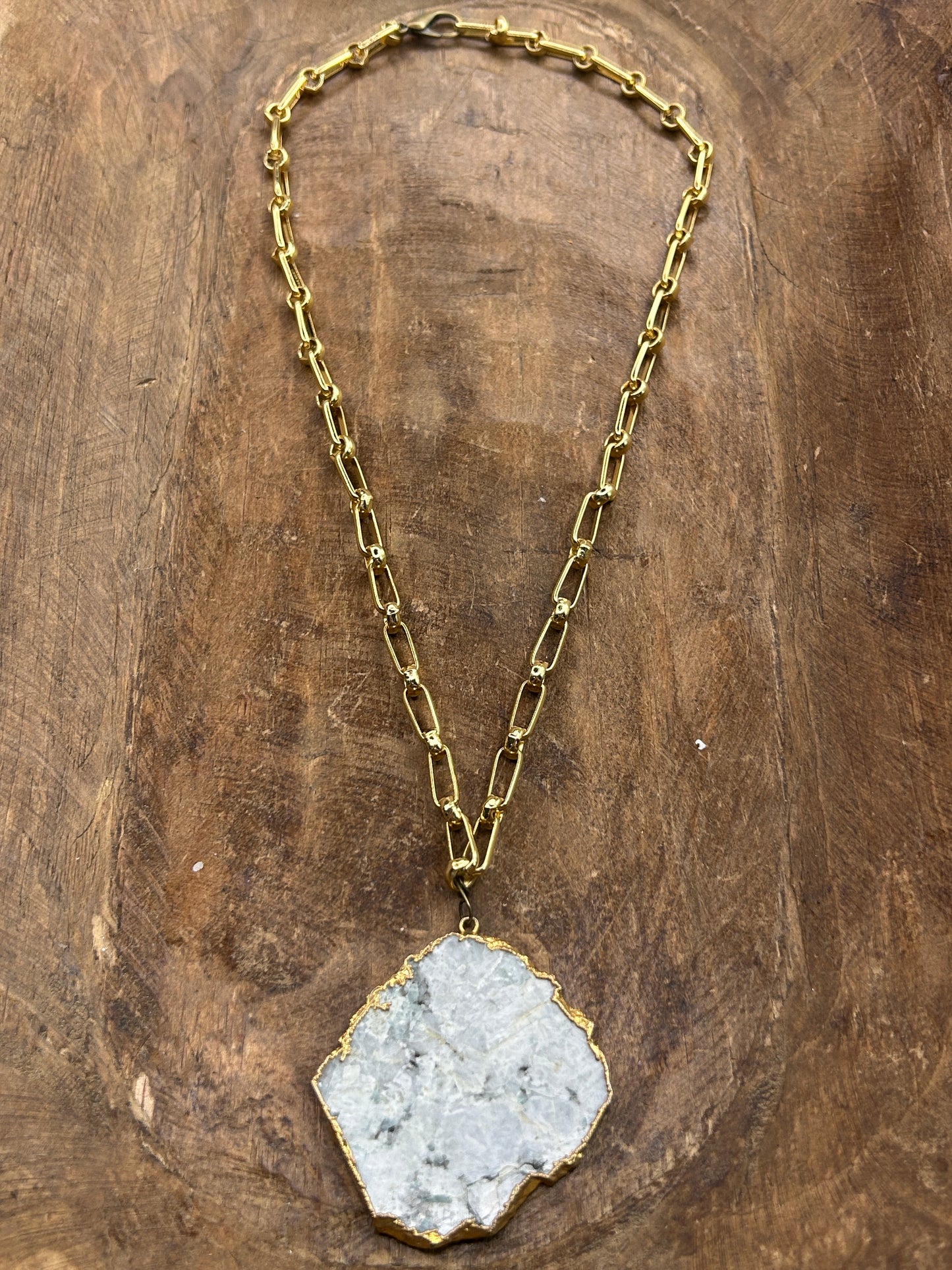 Gold Soldered Quartz Slab Necklace