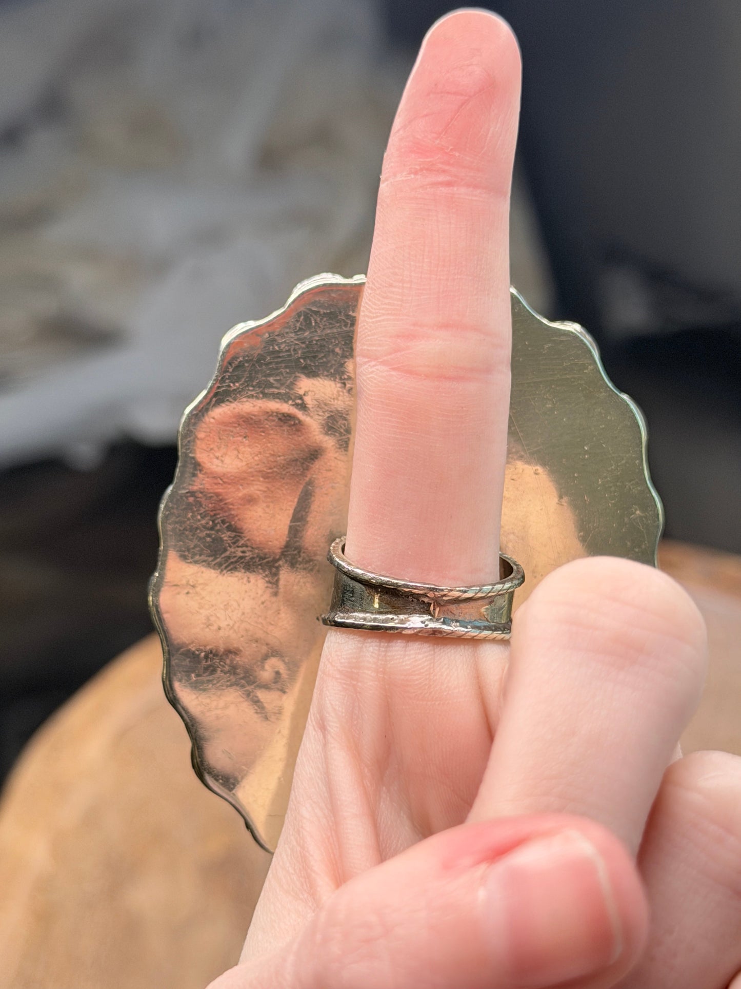 German Silver Carved Turquoise and Coral Ring