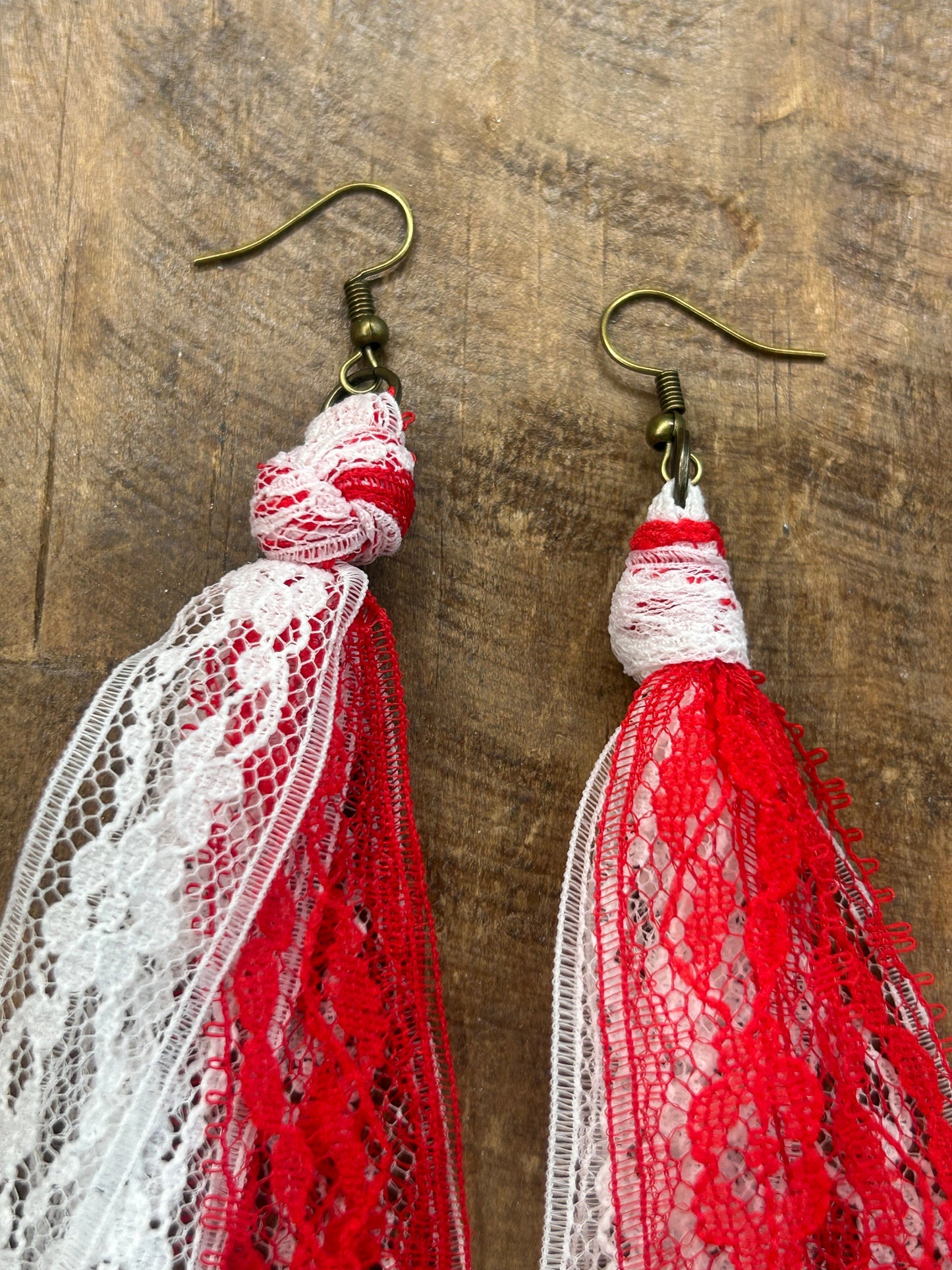 Lace Tassel Earrings (Red and White)