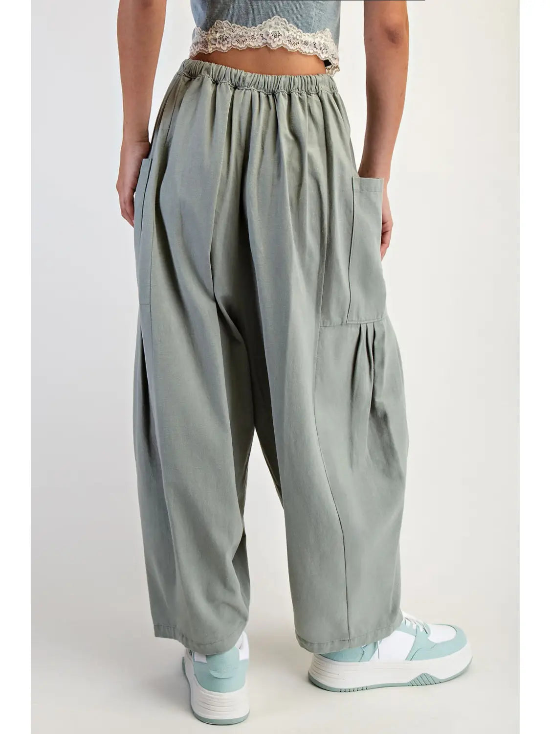 Wide Leg Harem Style Pants (Sage Green)