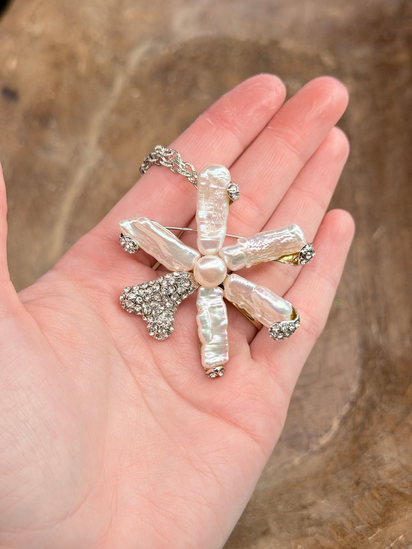 Keshi Pearl and Rhinestone Star Necklace