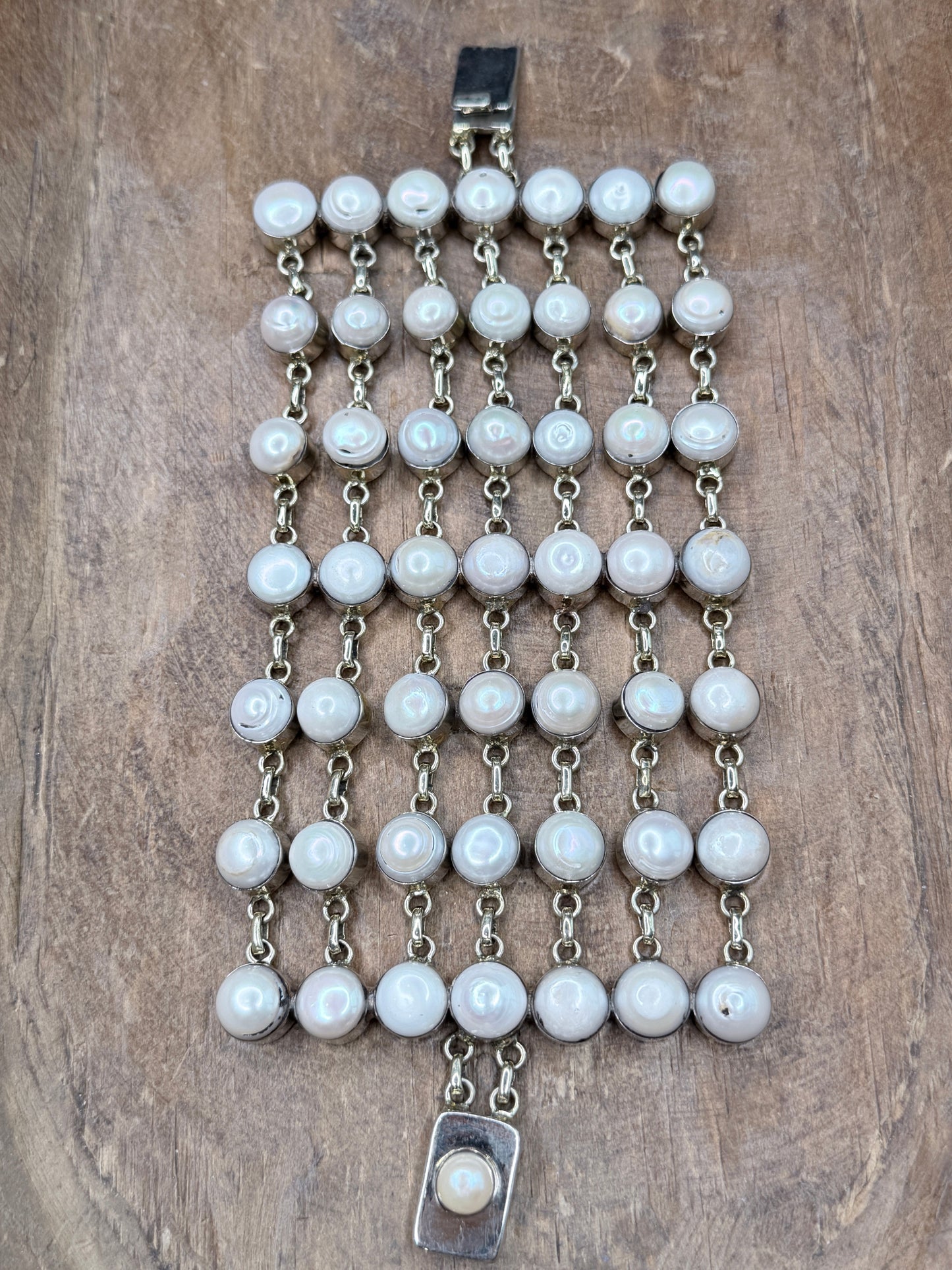 German Silver Linked Freshwater Pearl Bracelet
