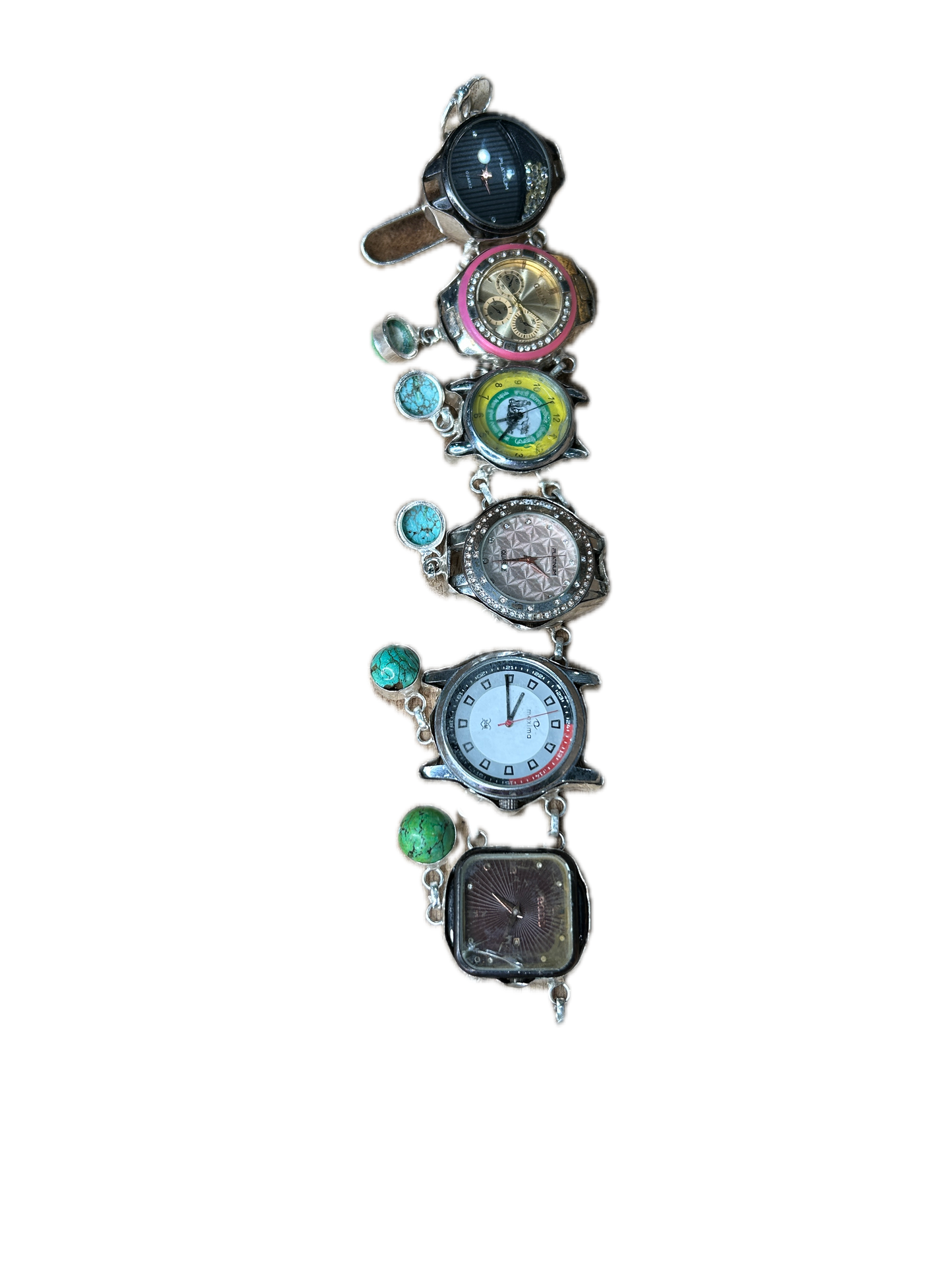 OOAK German Large Watch Belt with Light Green Turquoise Charms