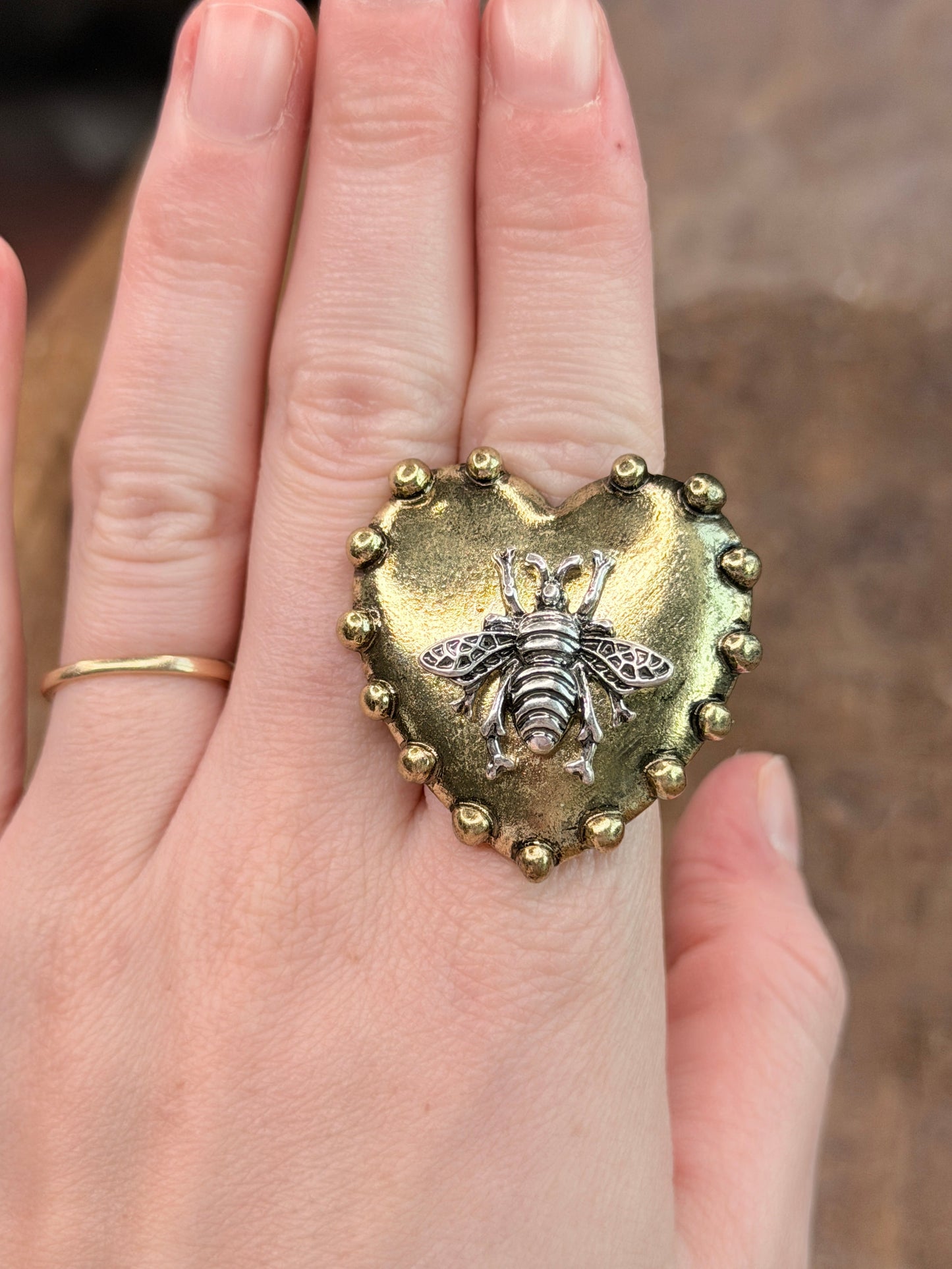 Golden Bee Heart Ring