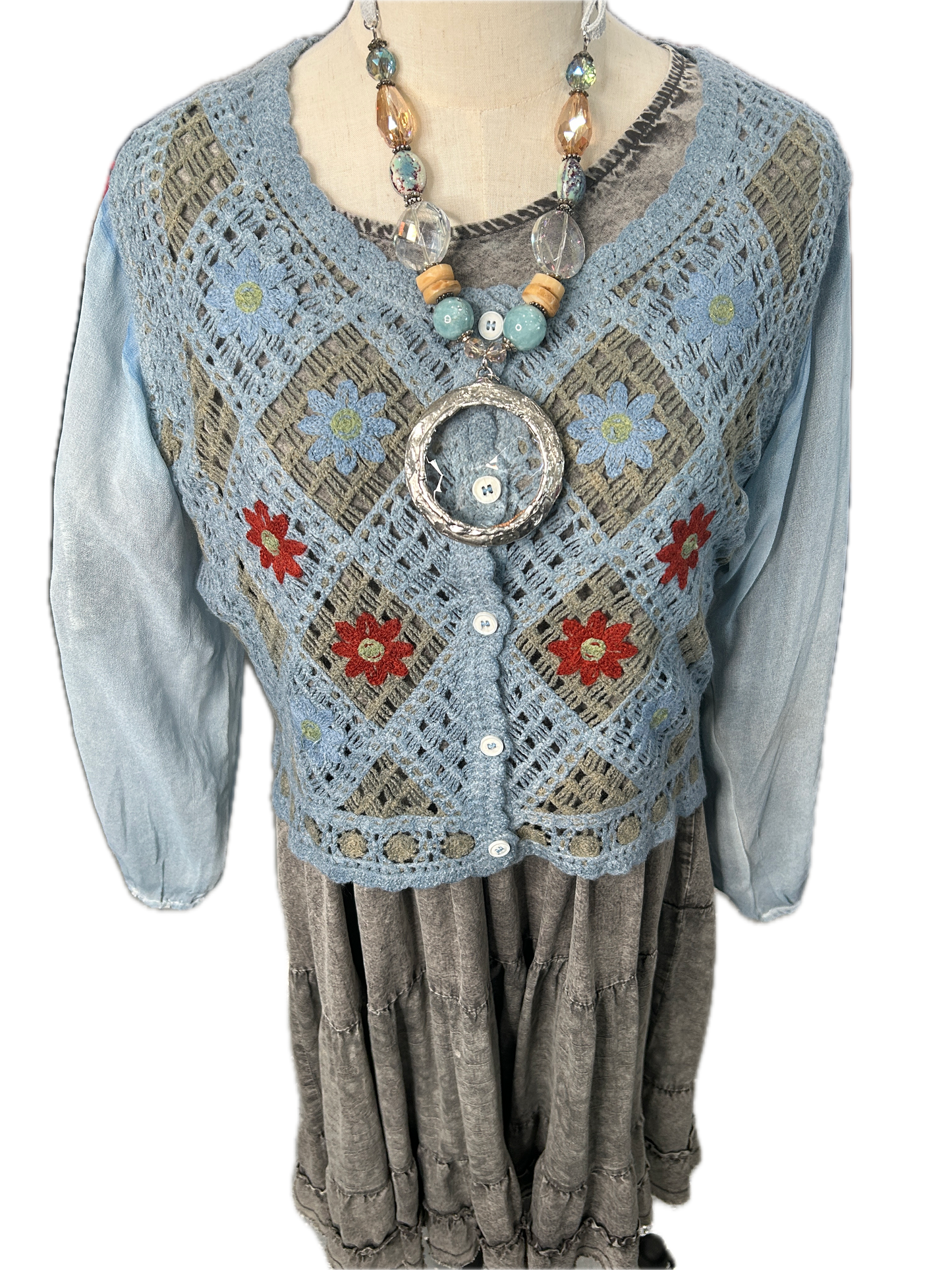 Paper Lace- Crochet Floral Jacket (Blue) *Final Sale*