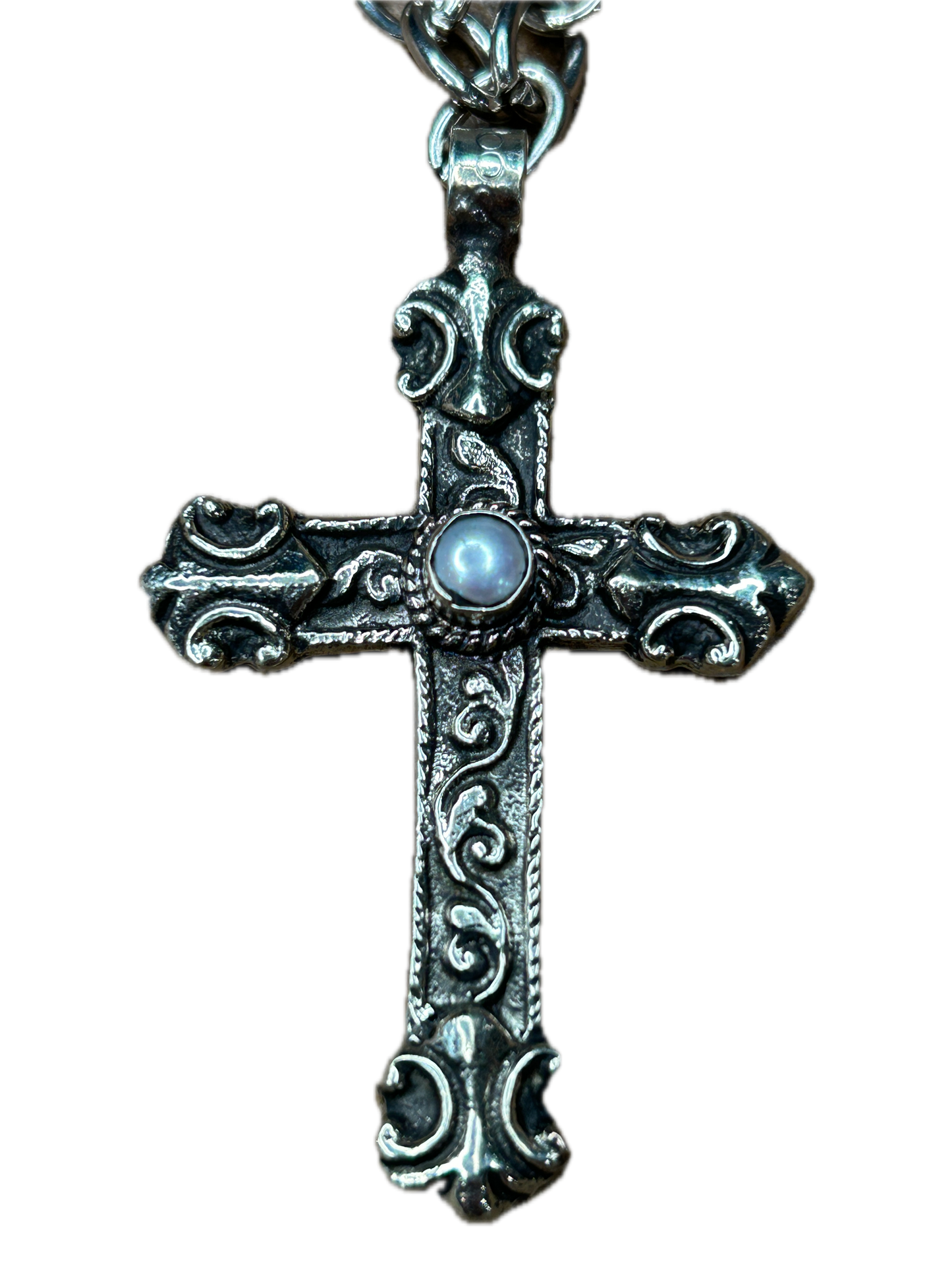 Tibetan Silver Cross Pearl Necklace