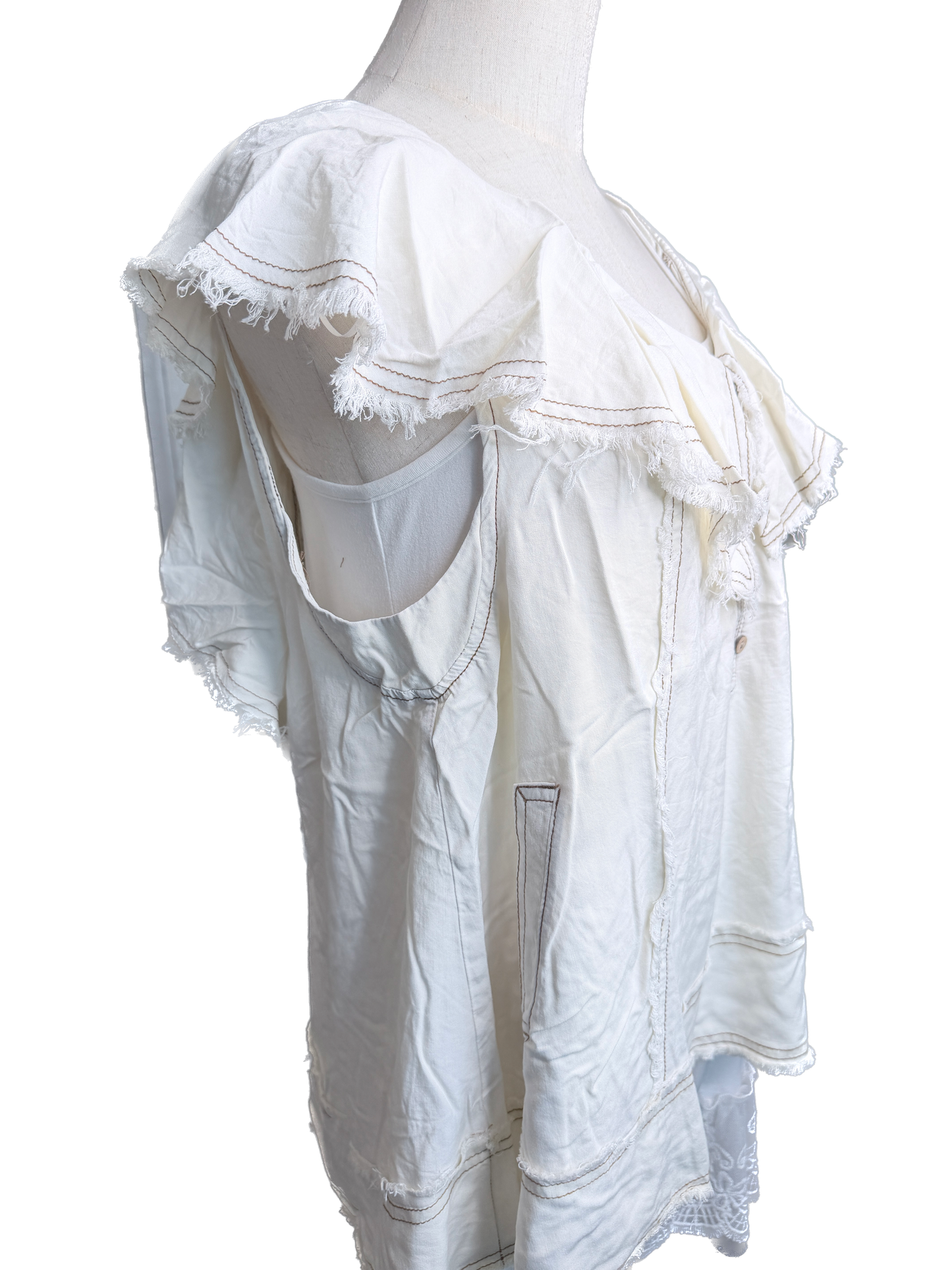 Oli & Hali- Washed Ruffle Collar Sleeveless Top (Cream)