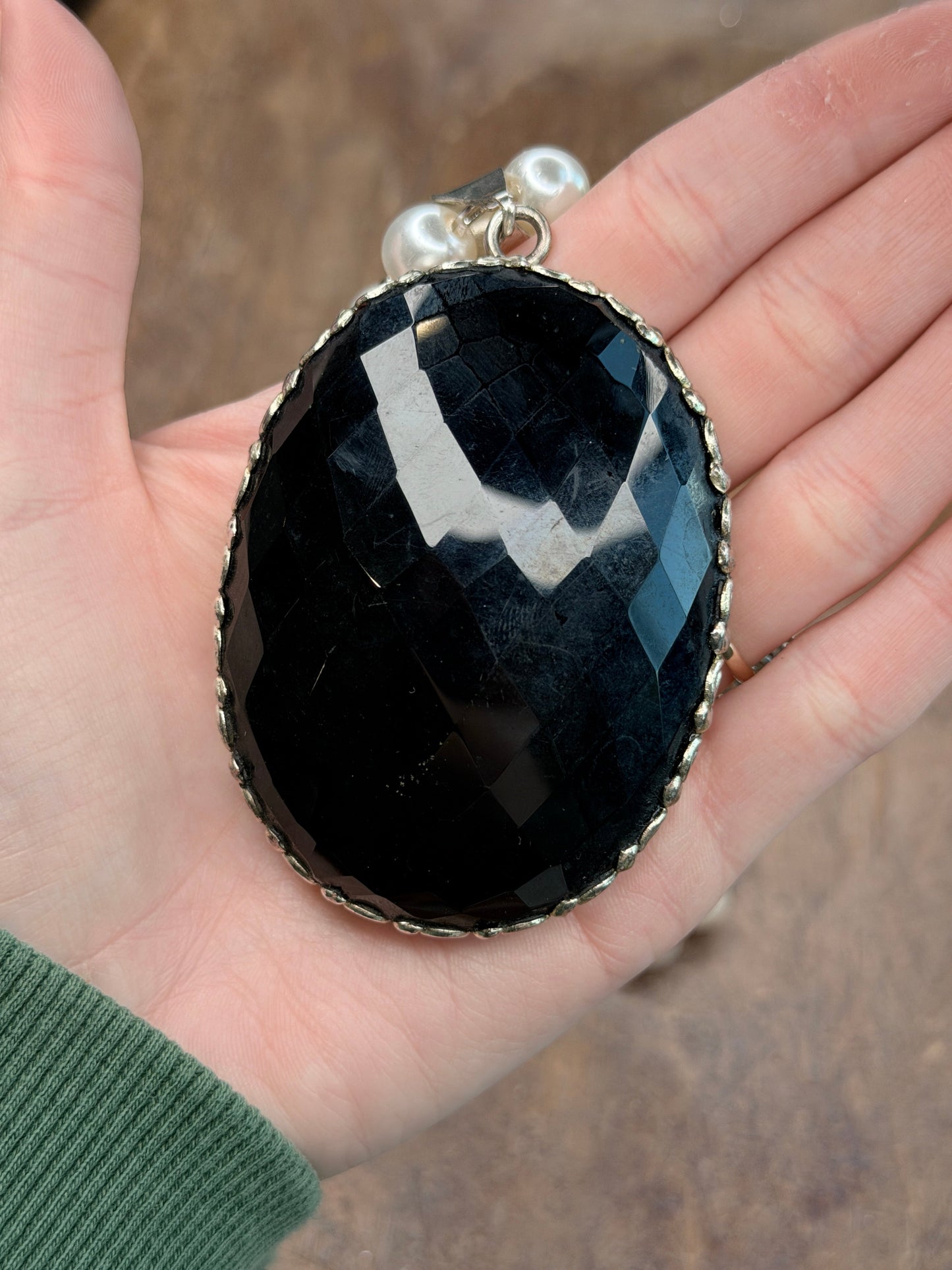 Bailey German Silver Large Faceted Onyx Necklace