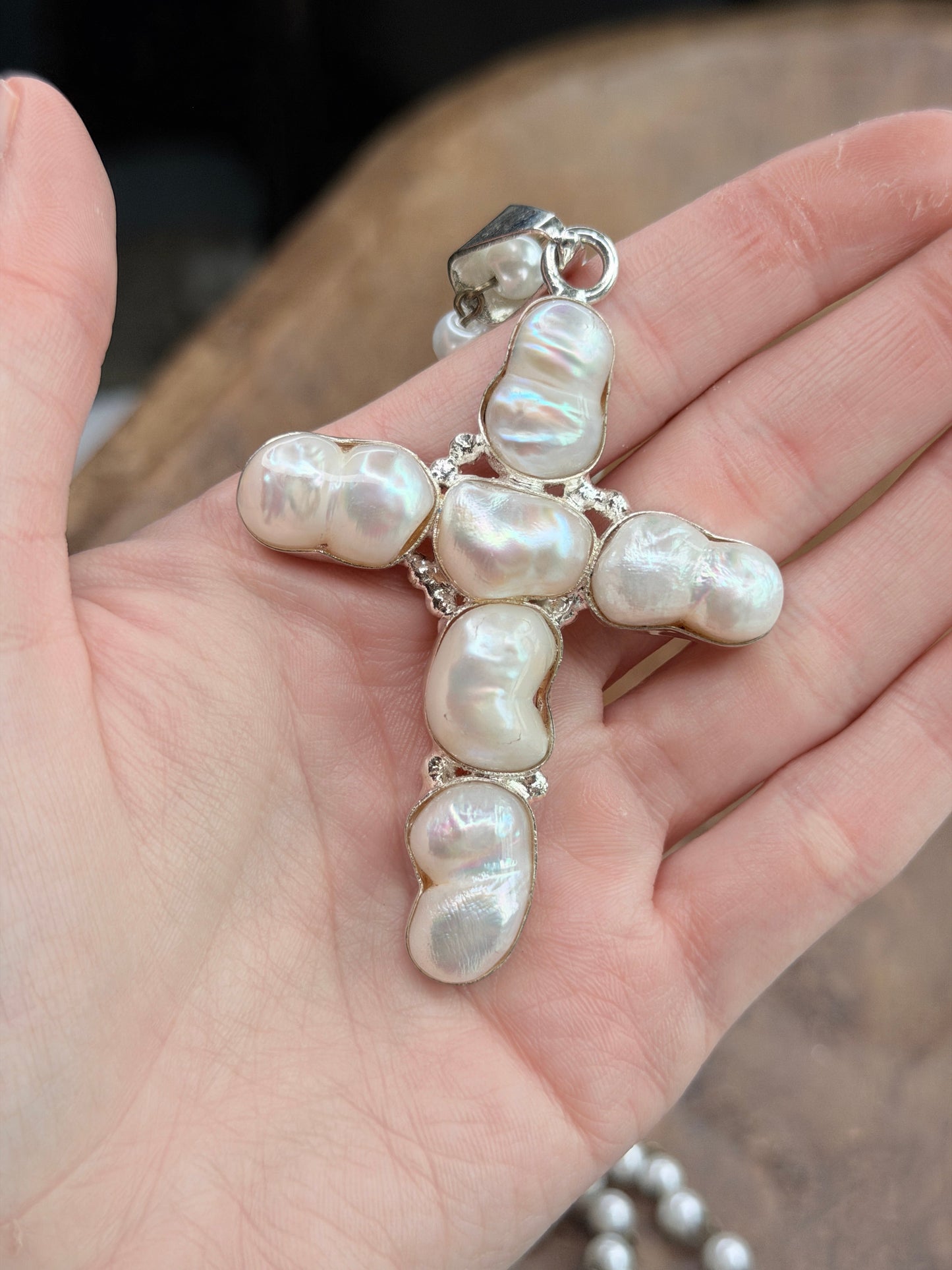Bryn German Silver Freshwater Pearl Cross Necklace