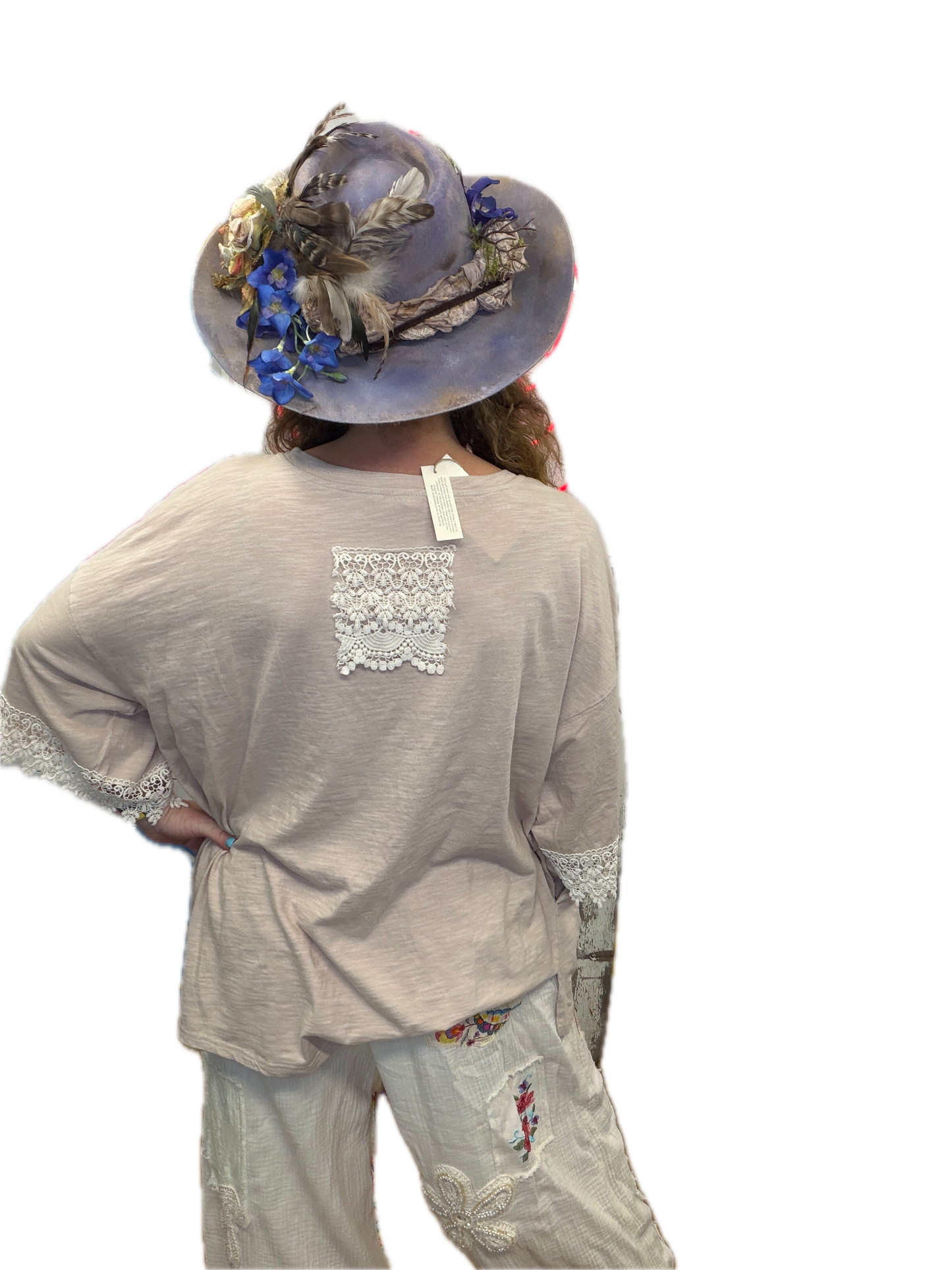 Blue Velvet- 3/4 Sleeve Crochet Work Shirt
