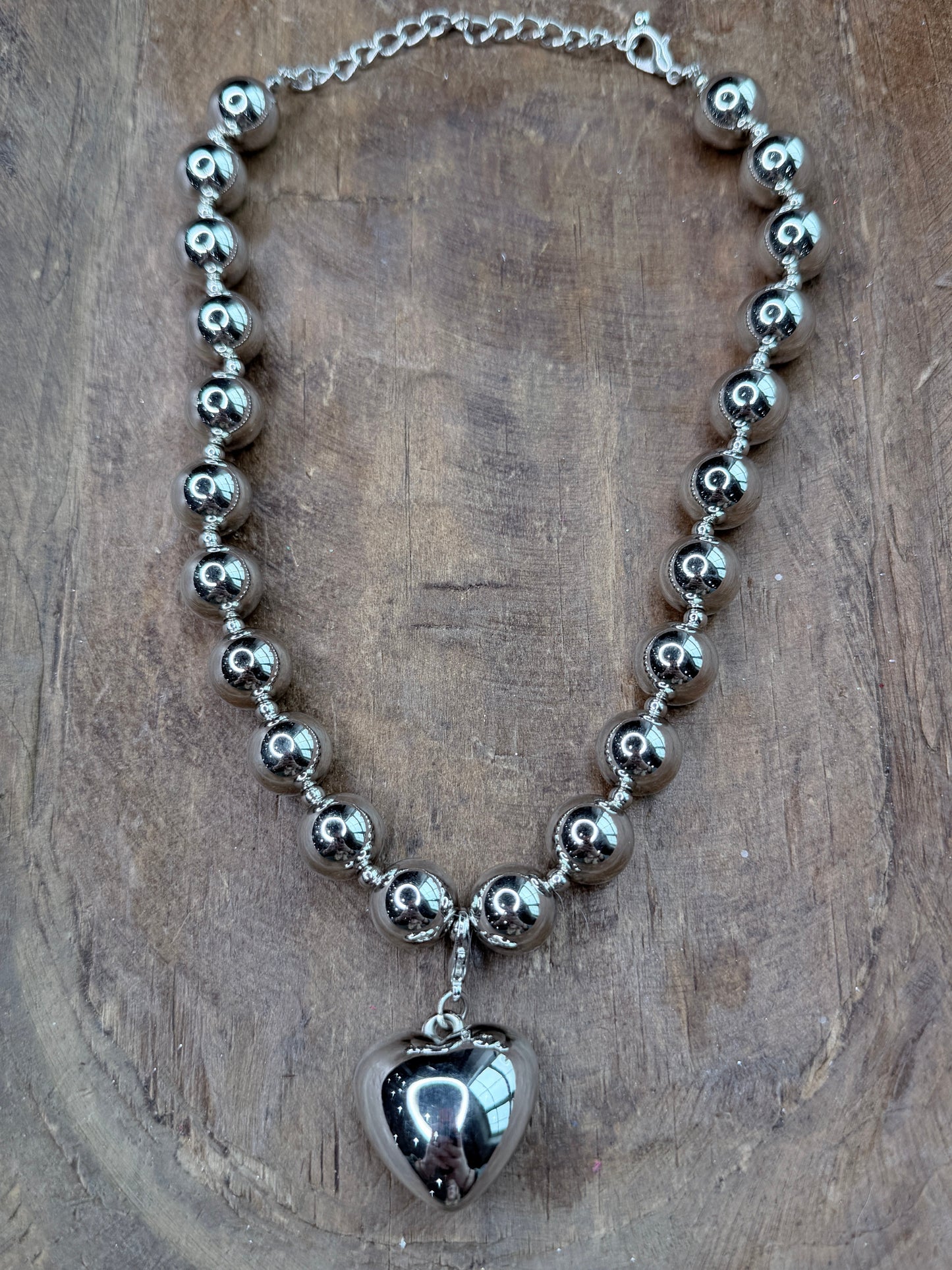Silver Chunky Pearl Heart Necklace (Small)